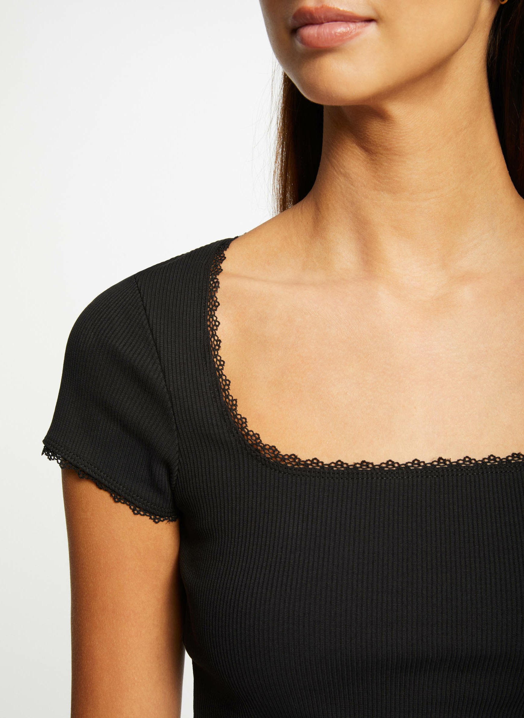 Tee-shirt dentelle en coton mélangé MORGAN Noir