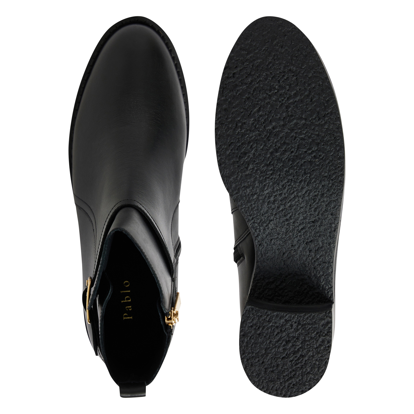 Effen leren enkellaarzen met textuur PABLO Zwart