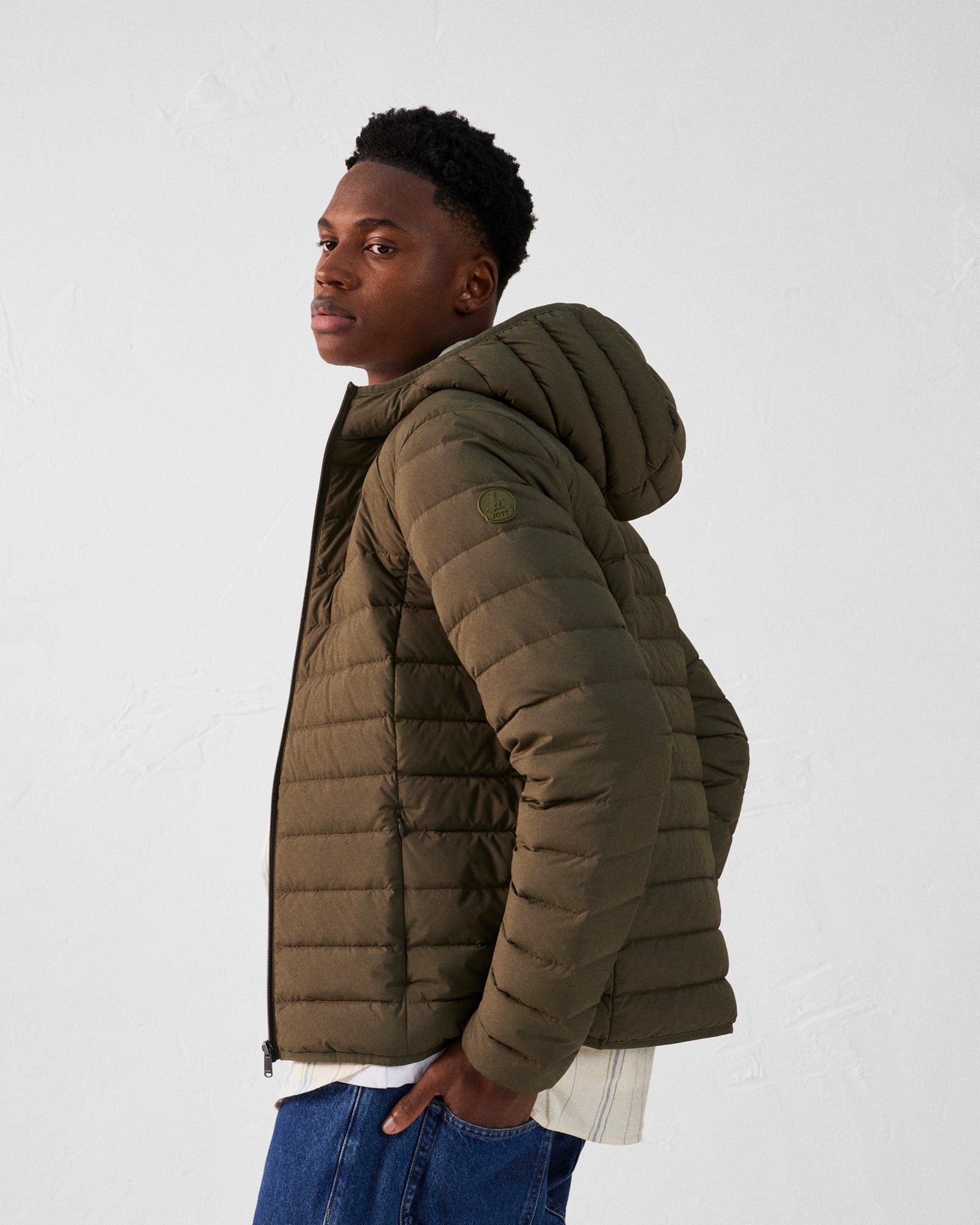 Frantz Stretch Lightweight Hooded Puffer Coat JOTT Green