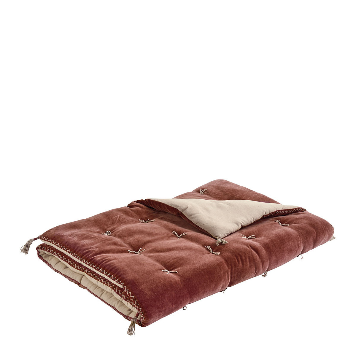 Futon mattéo en velours de coton et lin - 180 x 80 cm - terracotta BLANC D'IVOIRE Rouge