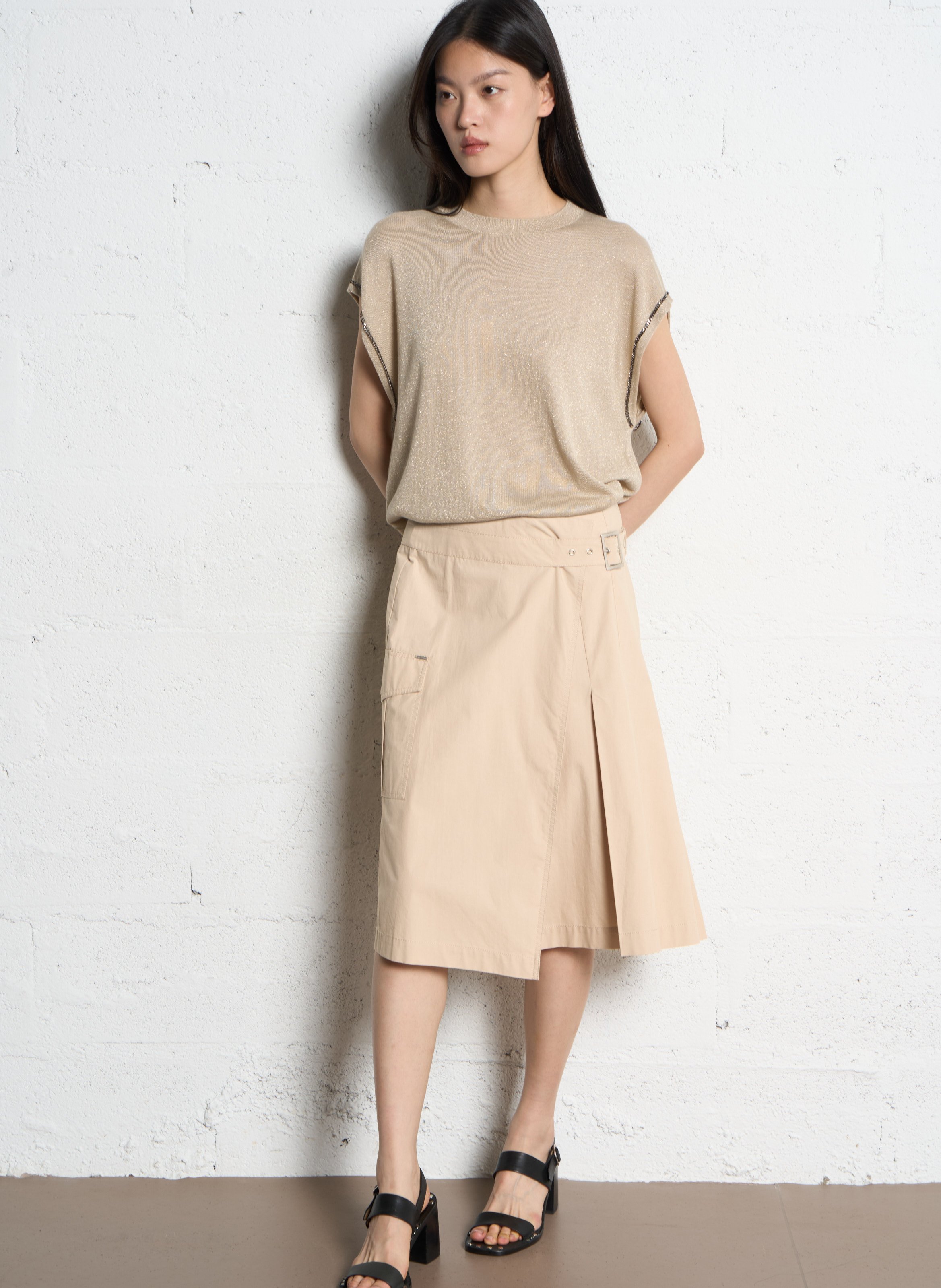 Ärmelloses gerade geschnittenes Top mit Pailletten IKKS Beige