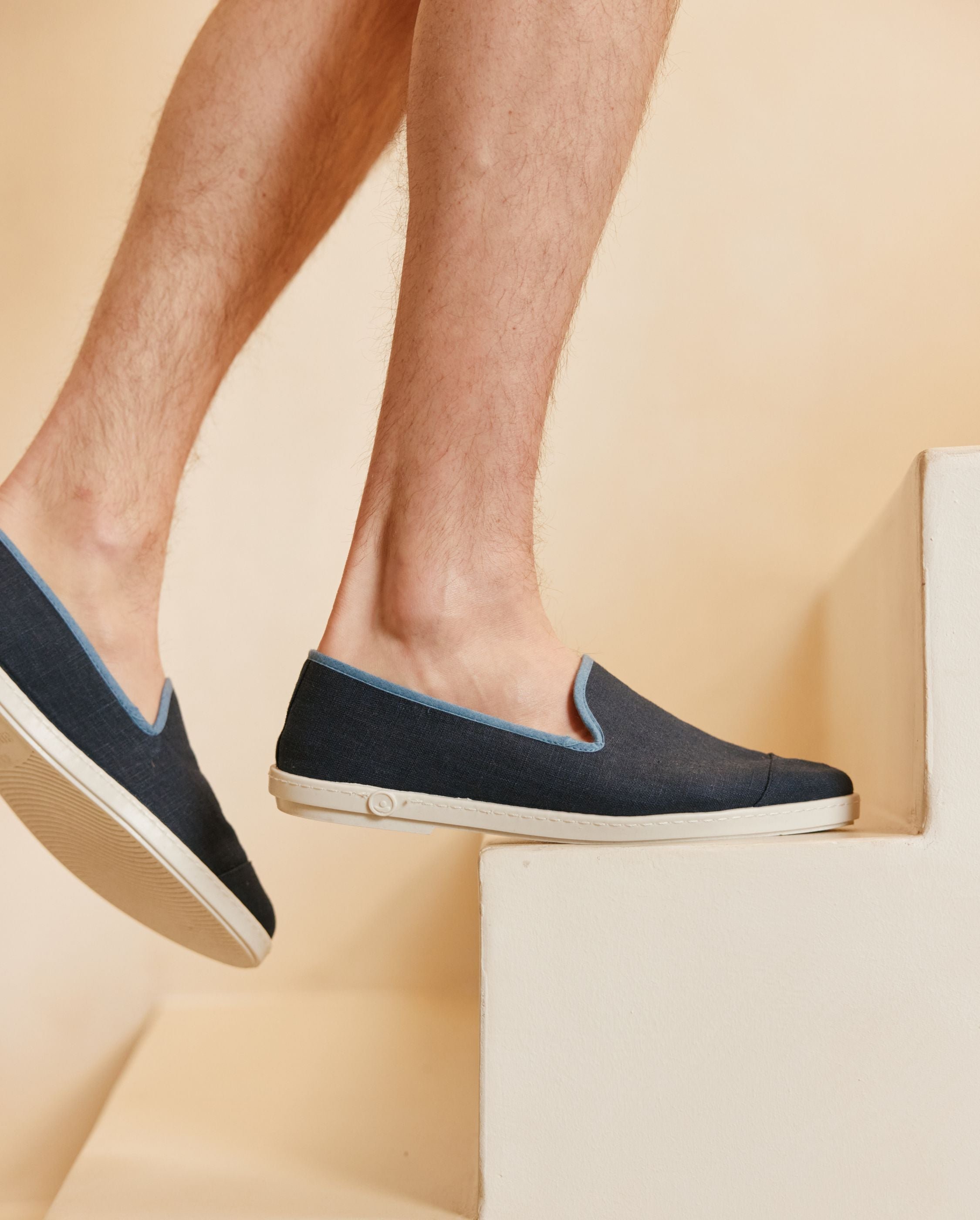 Men's linen slippers, navy blue. ANGARDE Blue