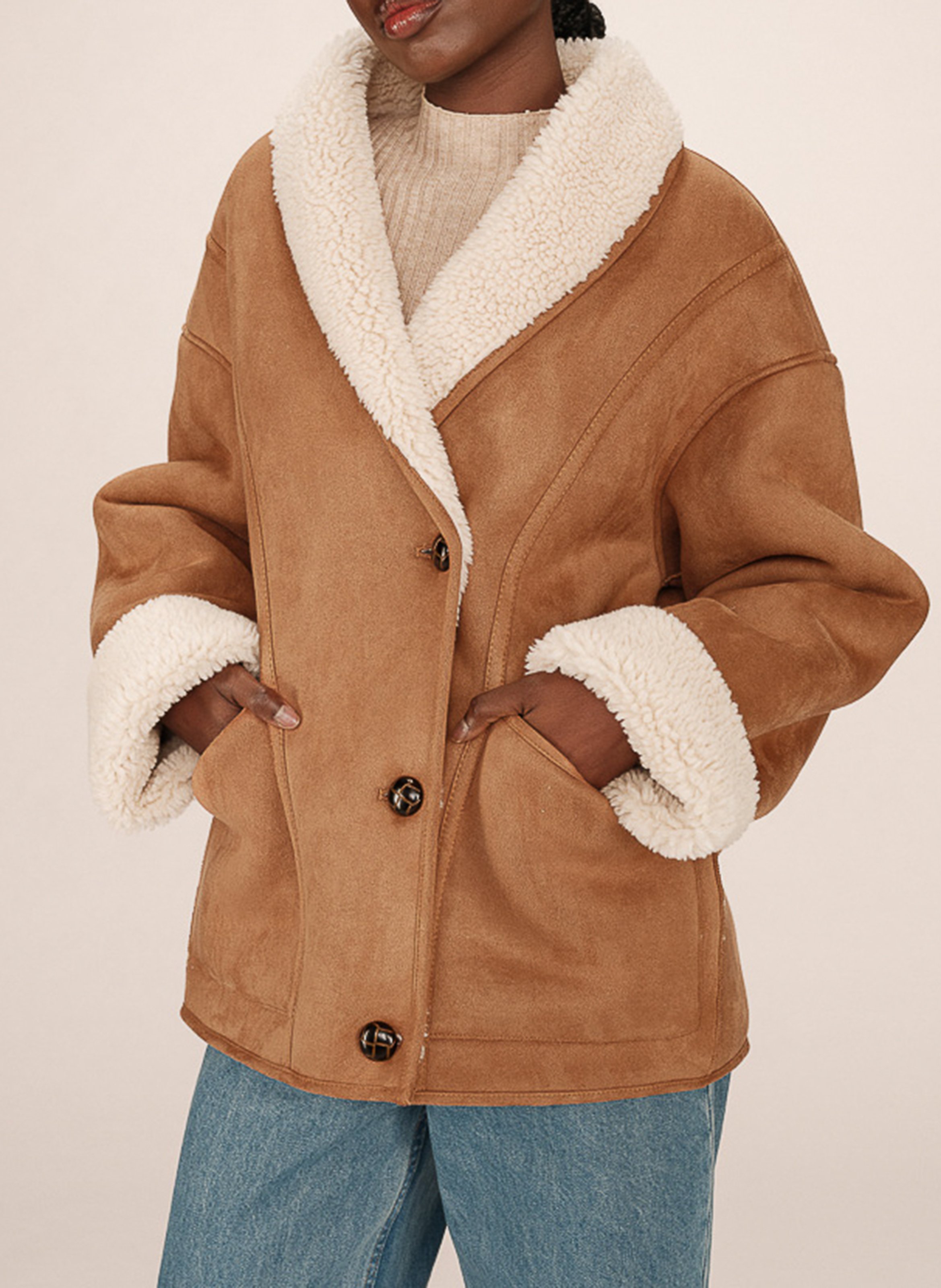 Shawl-collar faux fur oversized coat GRACE ET MILA Brown