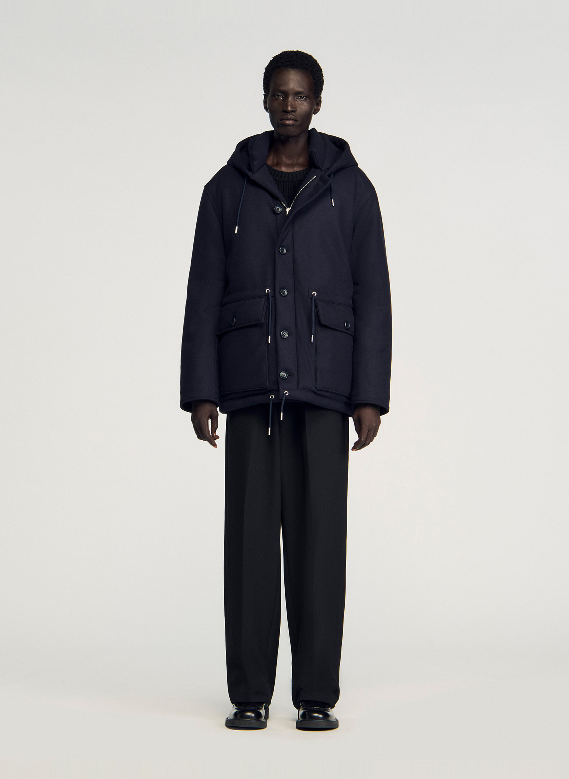 Recht gesneden parka met knopen en capuchon SANDRO Blauw