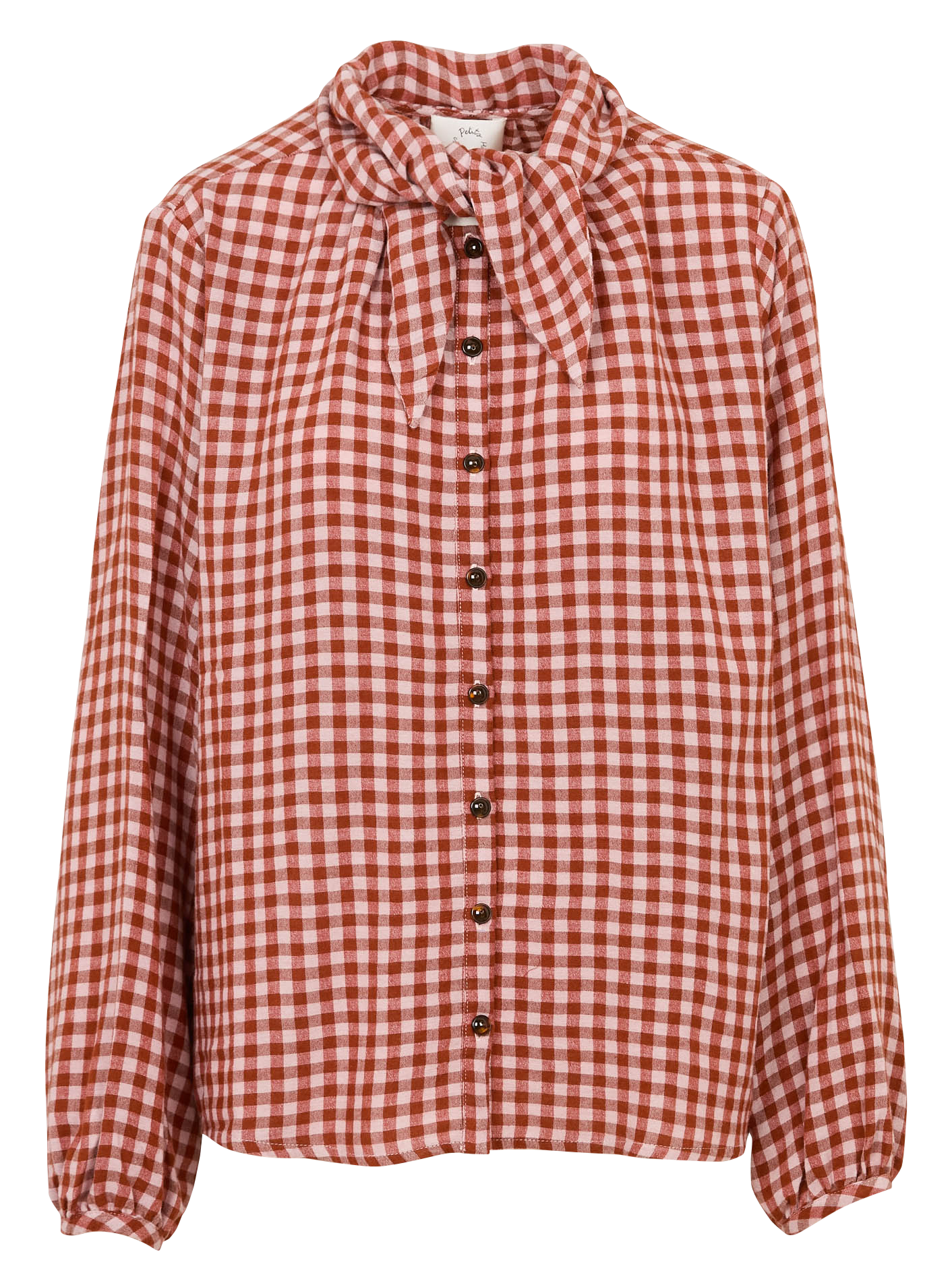 Checkered bow tie collar blouse DES PETITS HAUTS Red