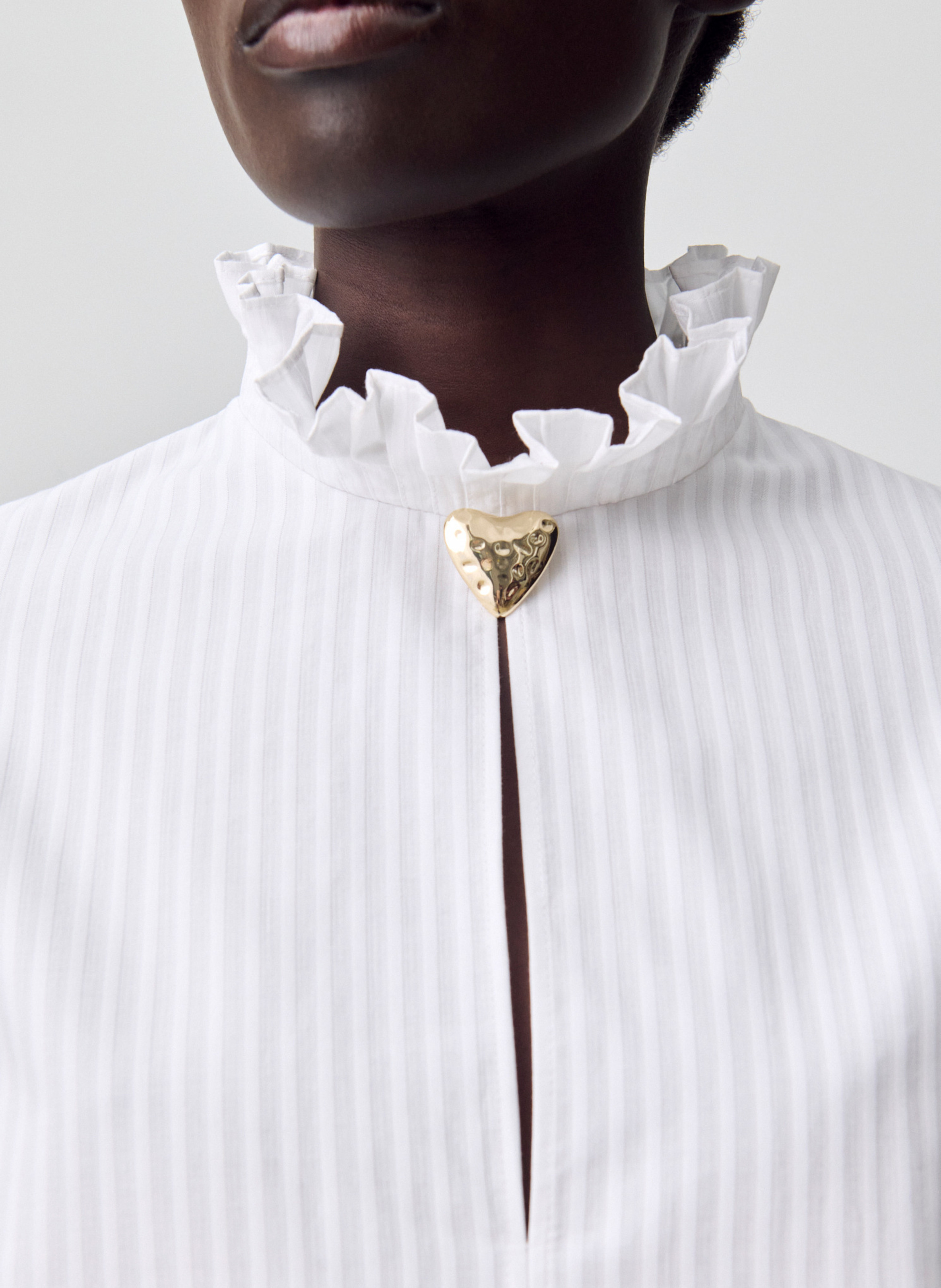 Blouse droite col victorien rayée en coton CLAUDIE PIERLOT Blanc