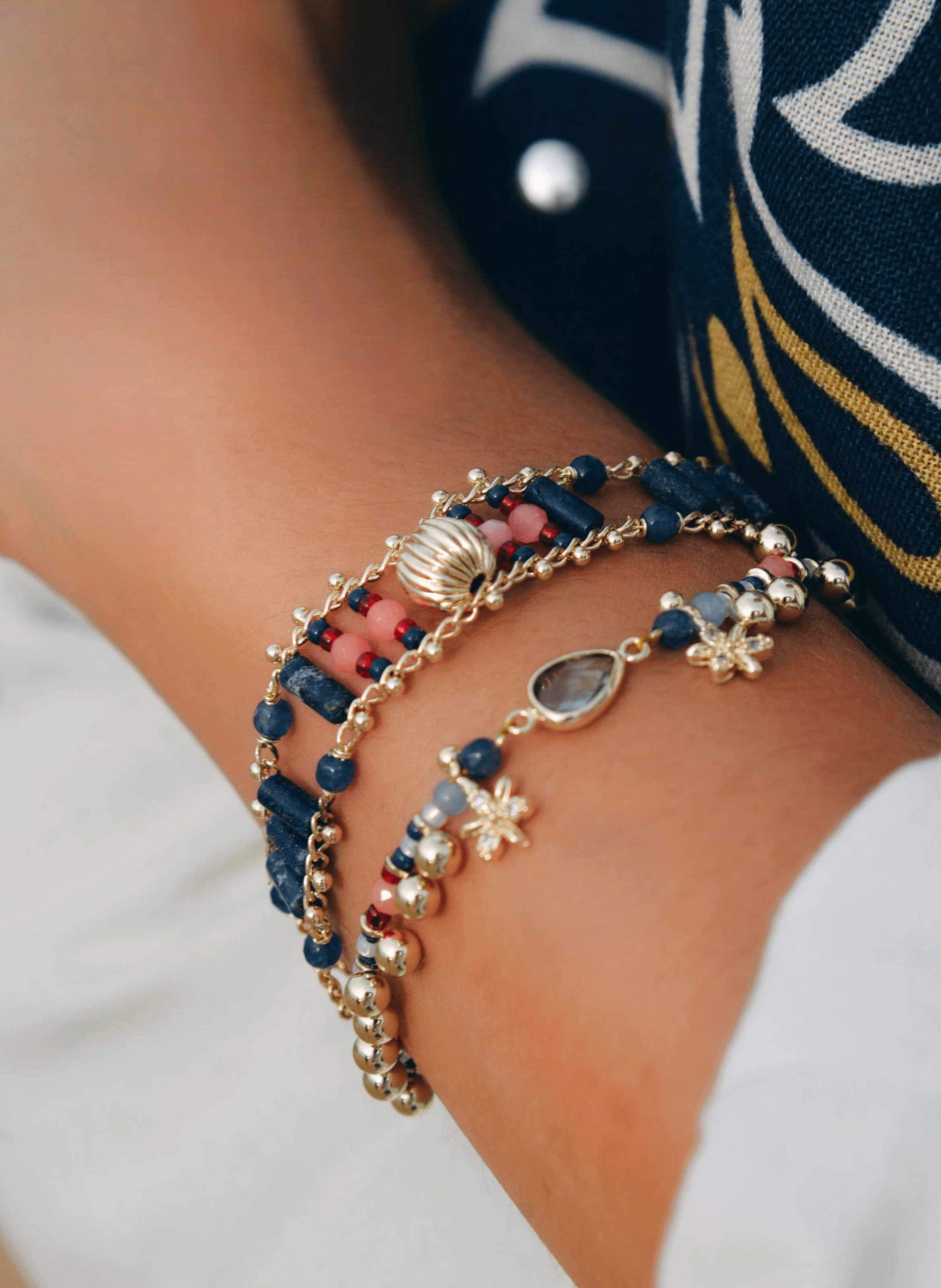 Adjustable bead bracelet with charms HIPANEMA Blue