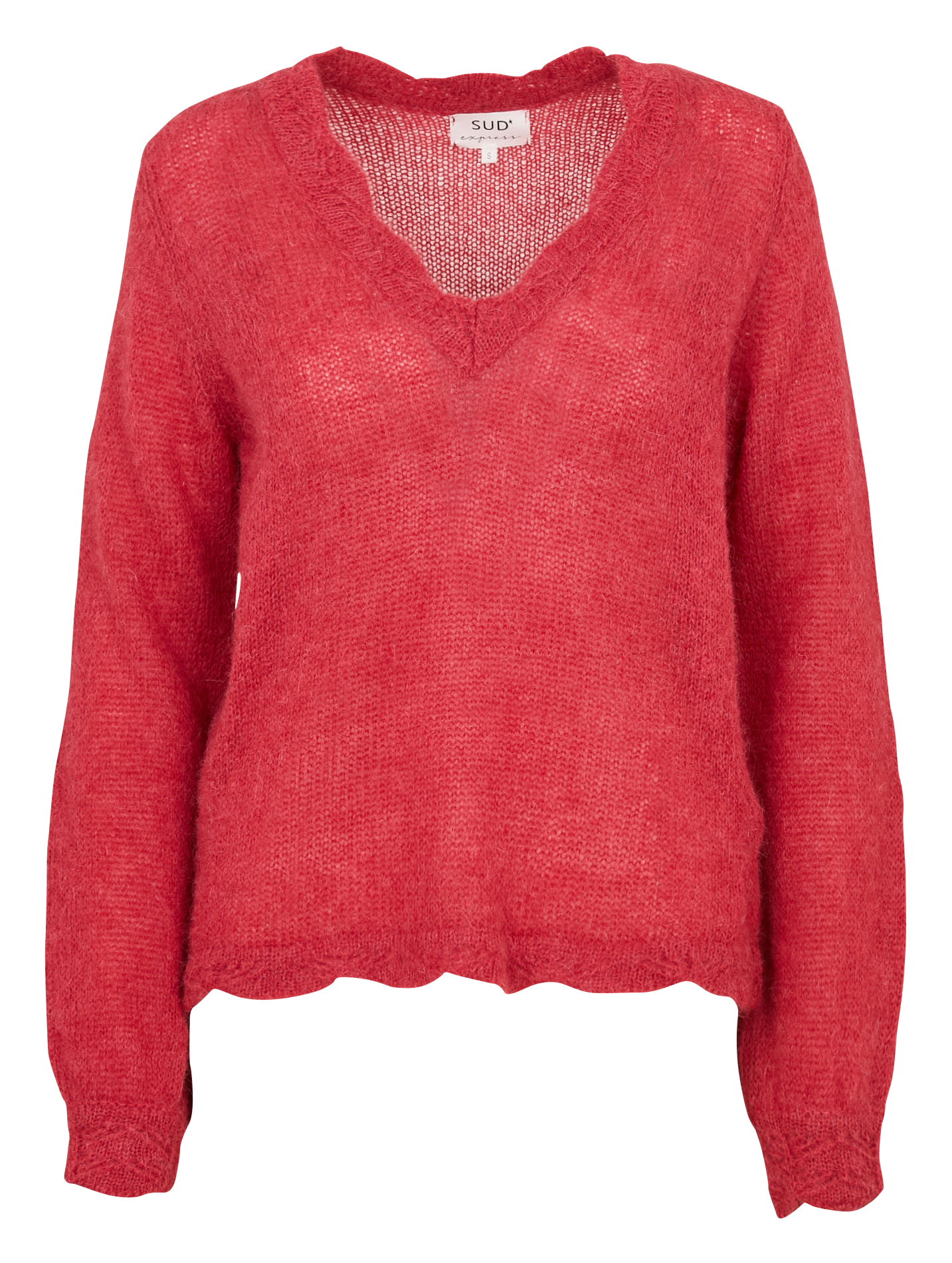 Pull droit col V en laine mélangée SUD EXPRESS Rouge