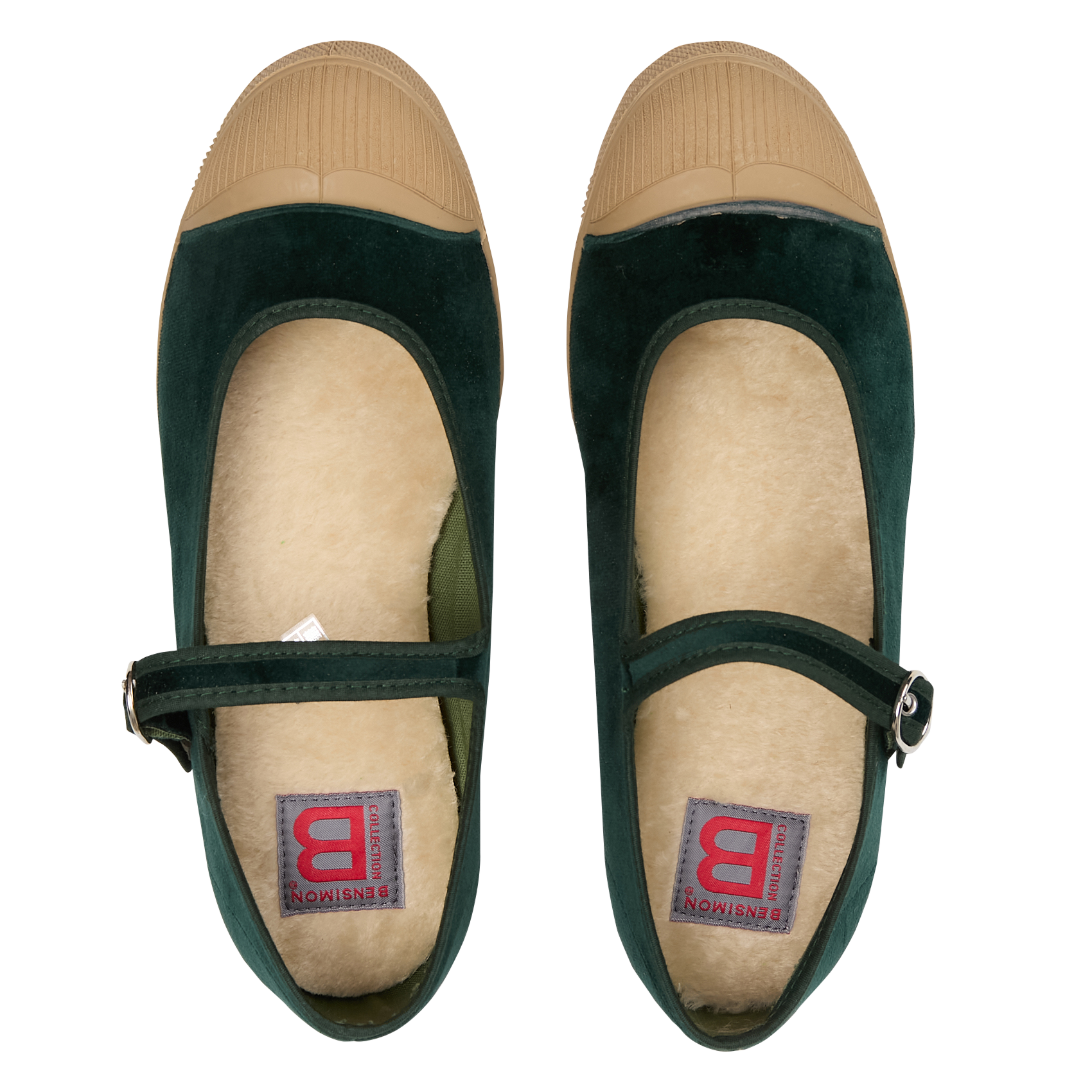 Flat velvet ballet flats with ankle strap BENSIMON Green