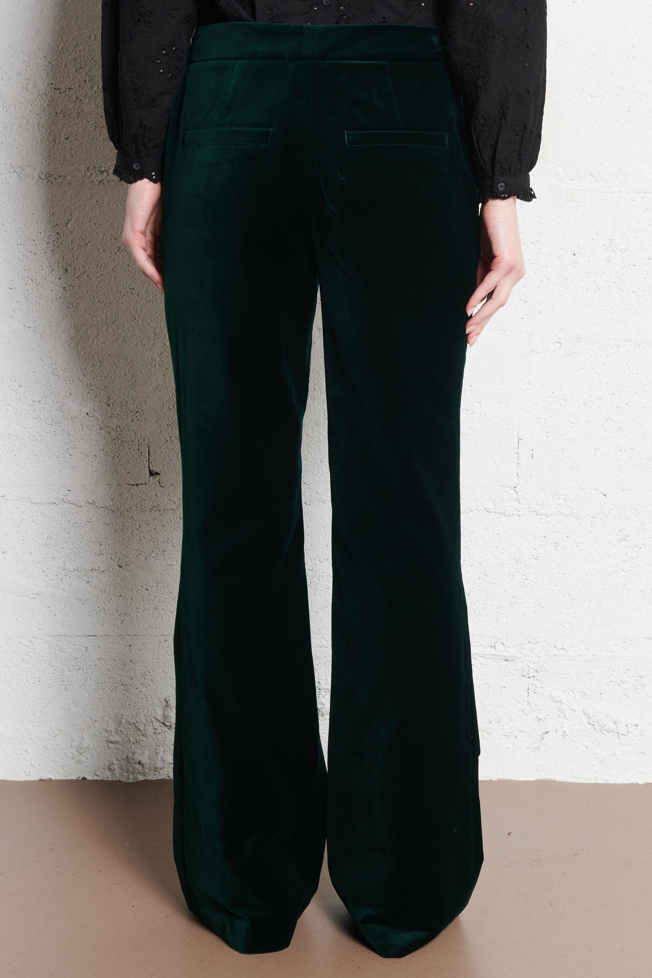 Katoenen broek met wijd uitlopende pijpen BERENICE Groen