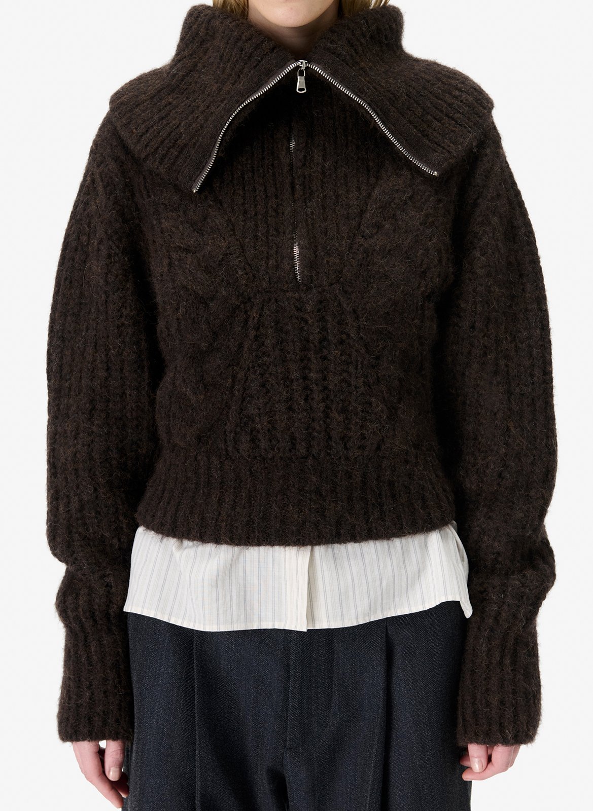 Pull col zippé en maille unie IRO Marron
