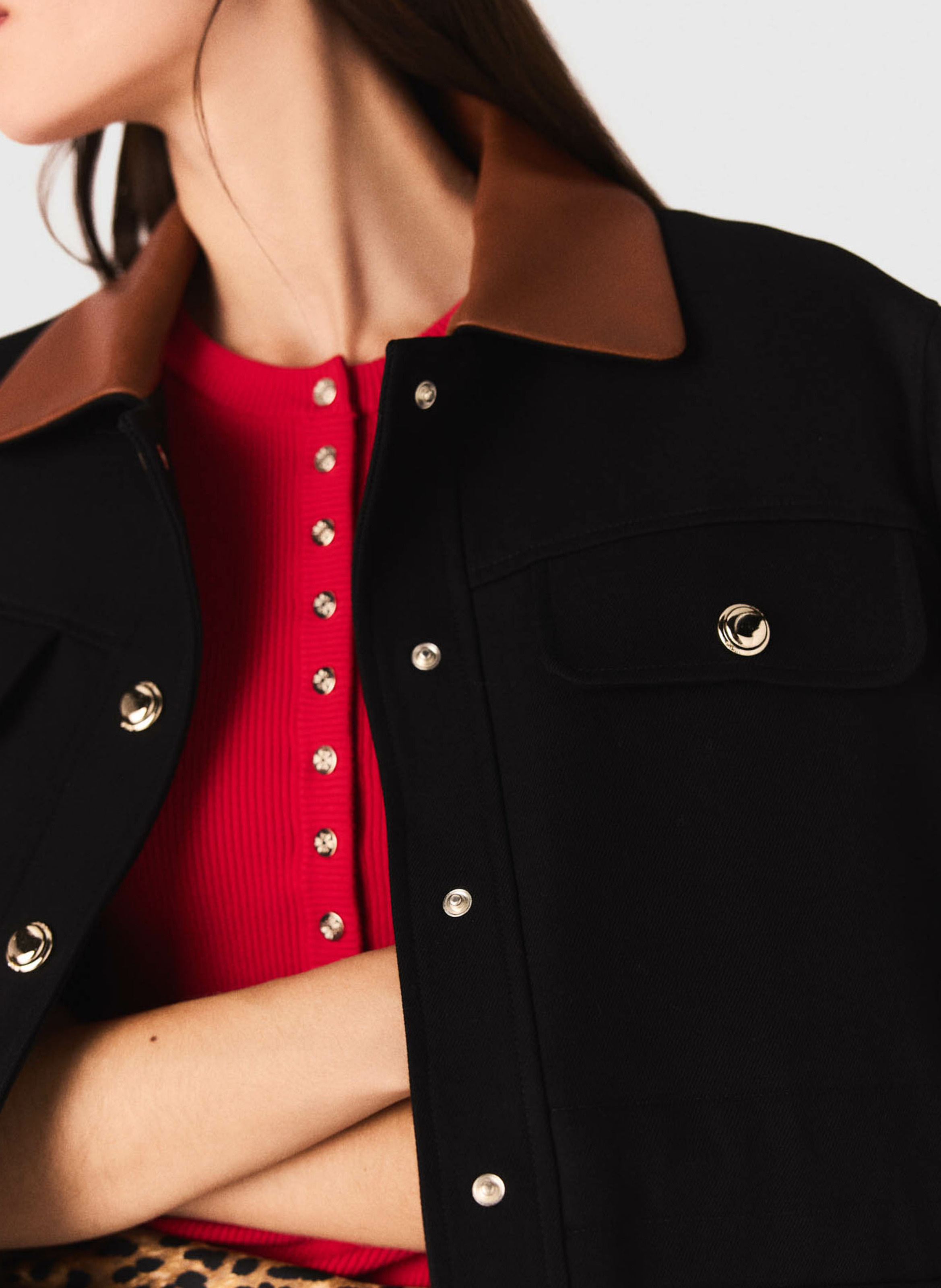 Parka col classique en cuir MAJE Noir