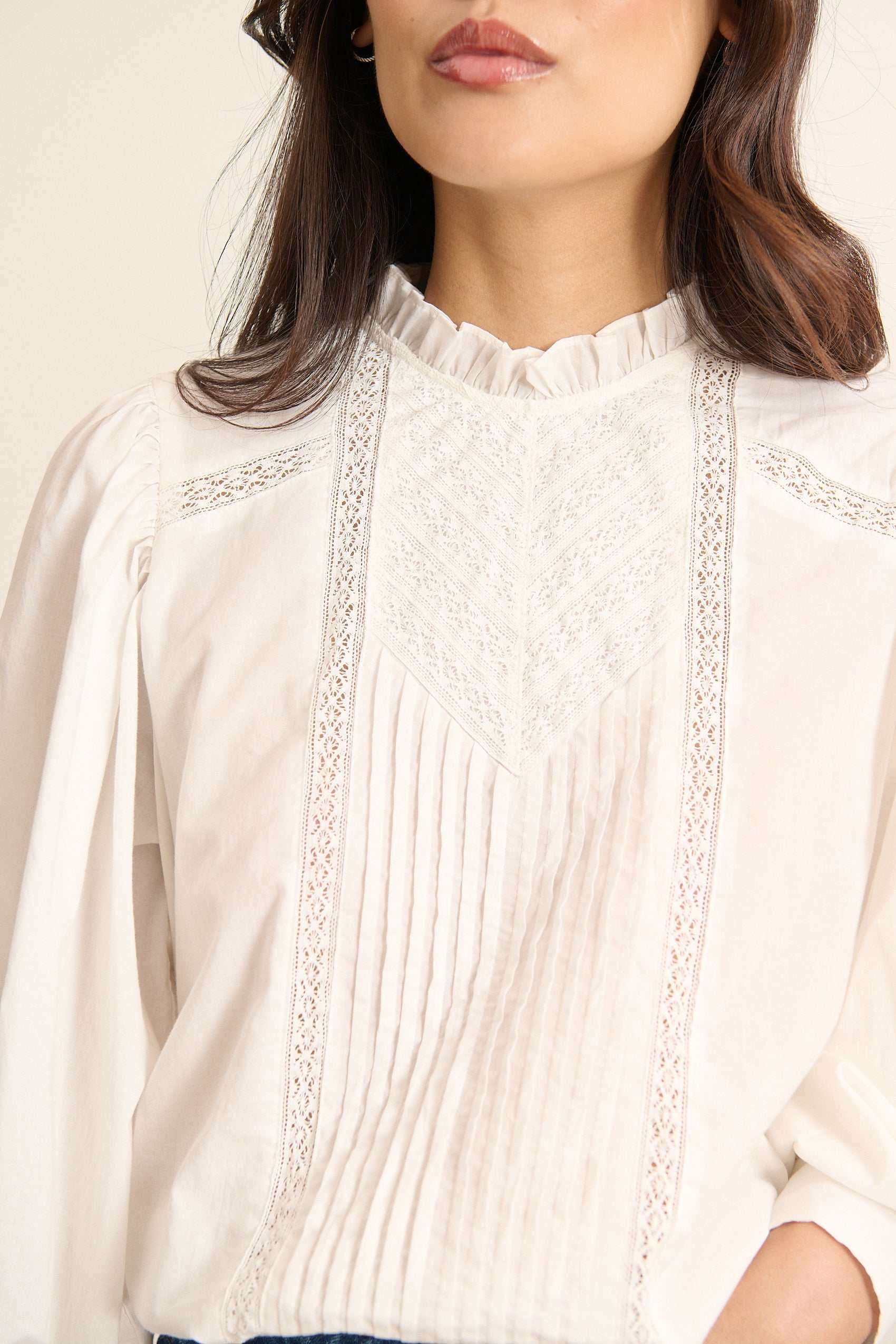 Blouse with lace ruffled collar GARANCE PARIS White