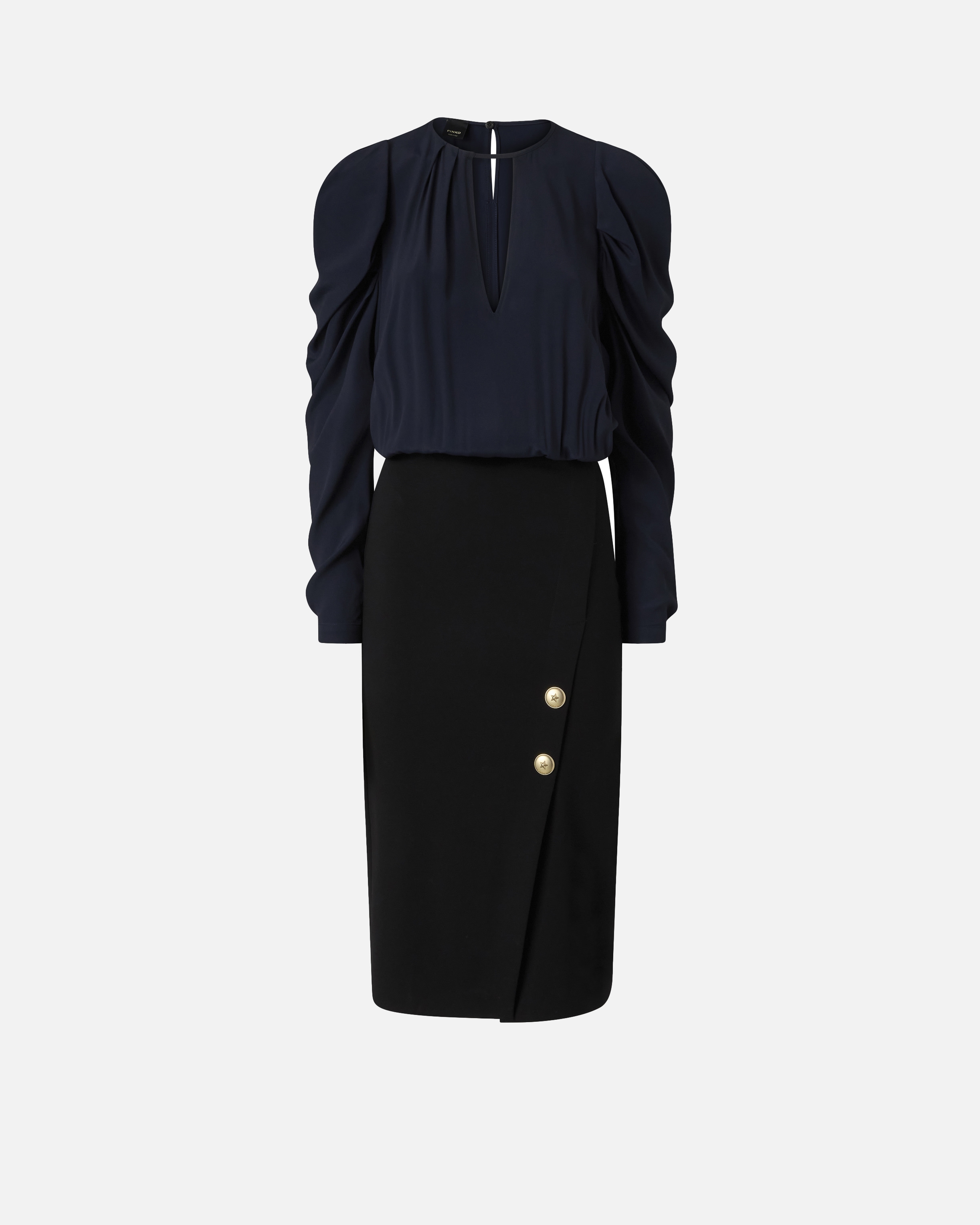 Fitted dual-material mid-length dress PINKO Black