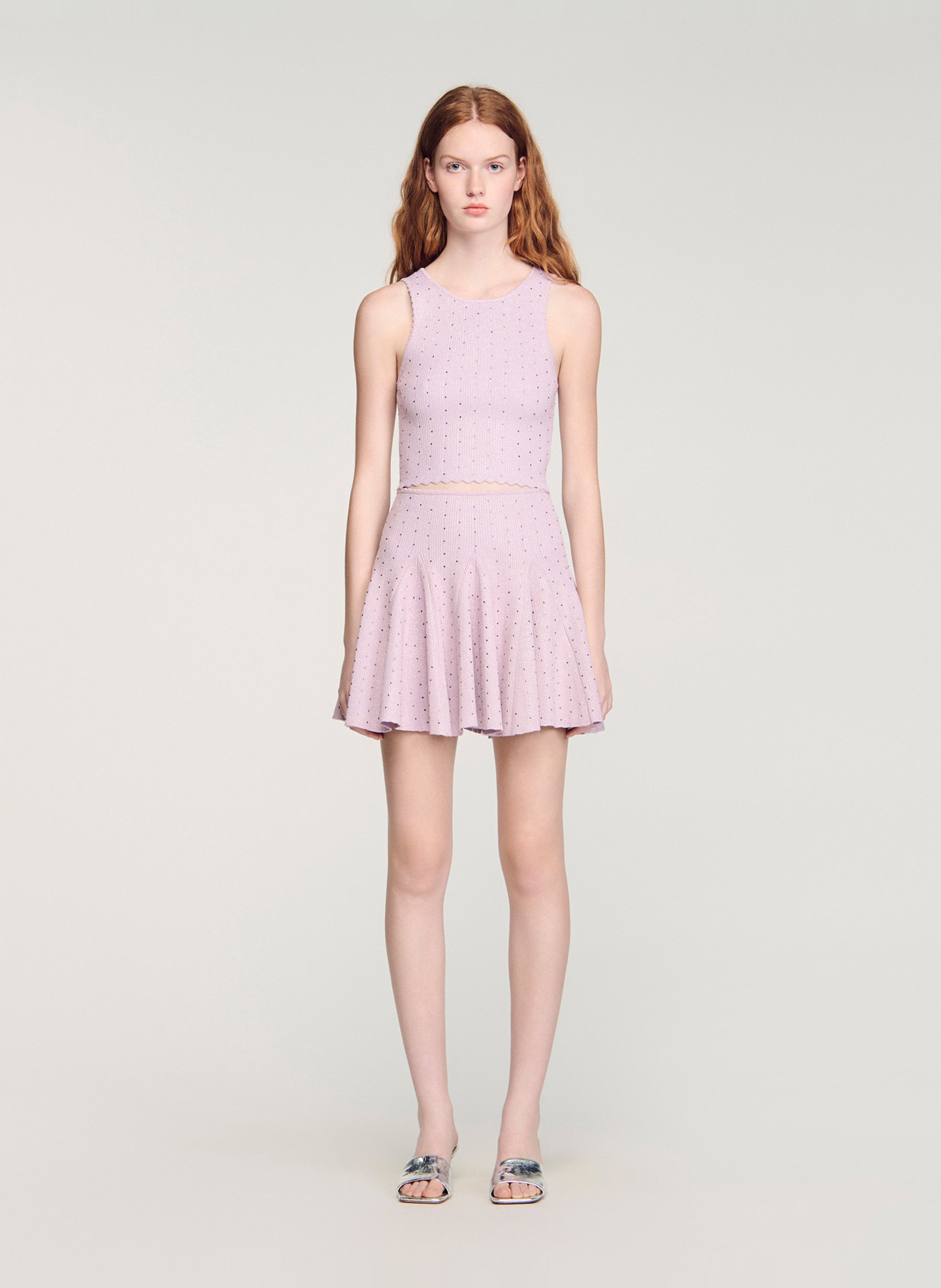 Short knit skirt with rhinestones SANDRO Purple