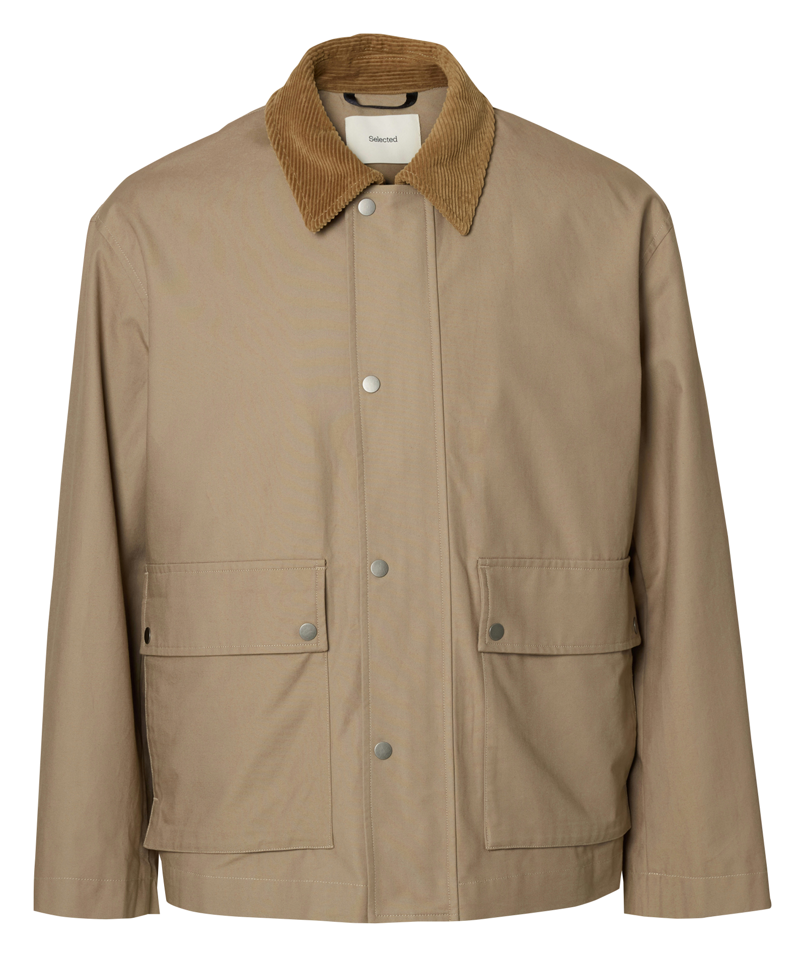 Oversize organic cotton jacket with classic collar SELECTED Grey