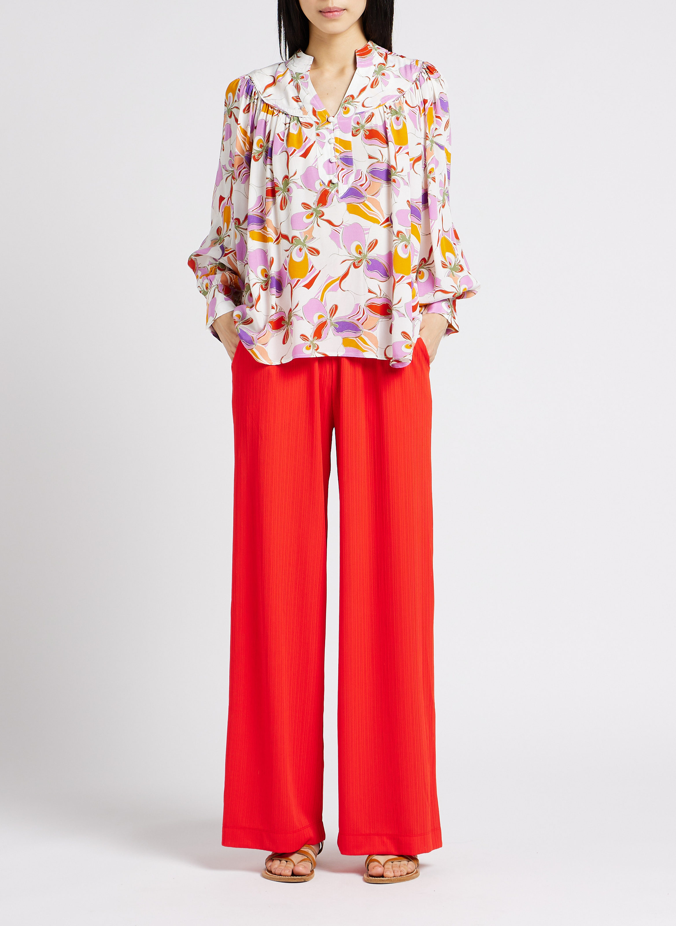 Wijde broek met plooien MAX MARA LEISURE Oranje