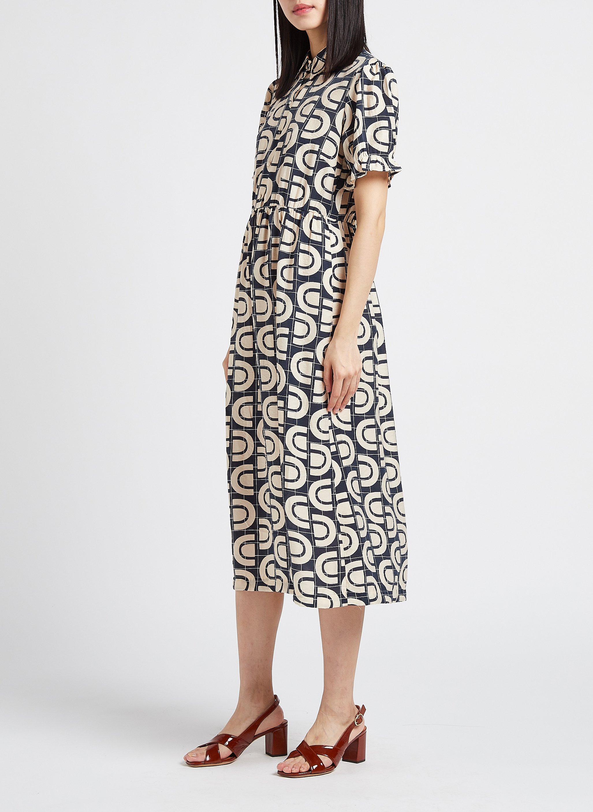 Robe midi imprimée col classique  OBJECT Bleu