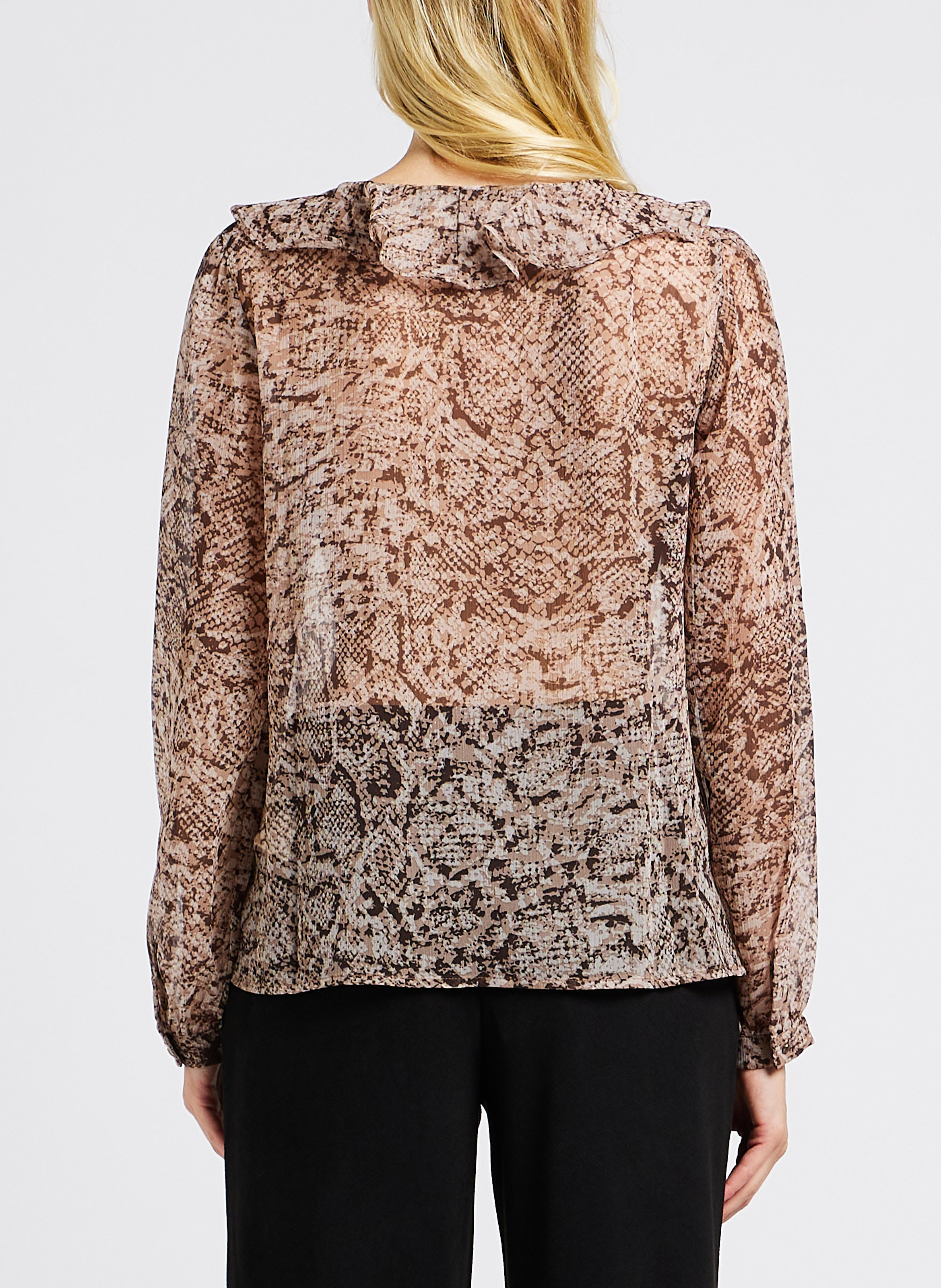Rüschen-Top mit V-Ausschnitt und Python-Print GRACE ET MILA Beige