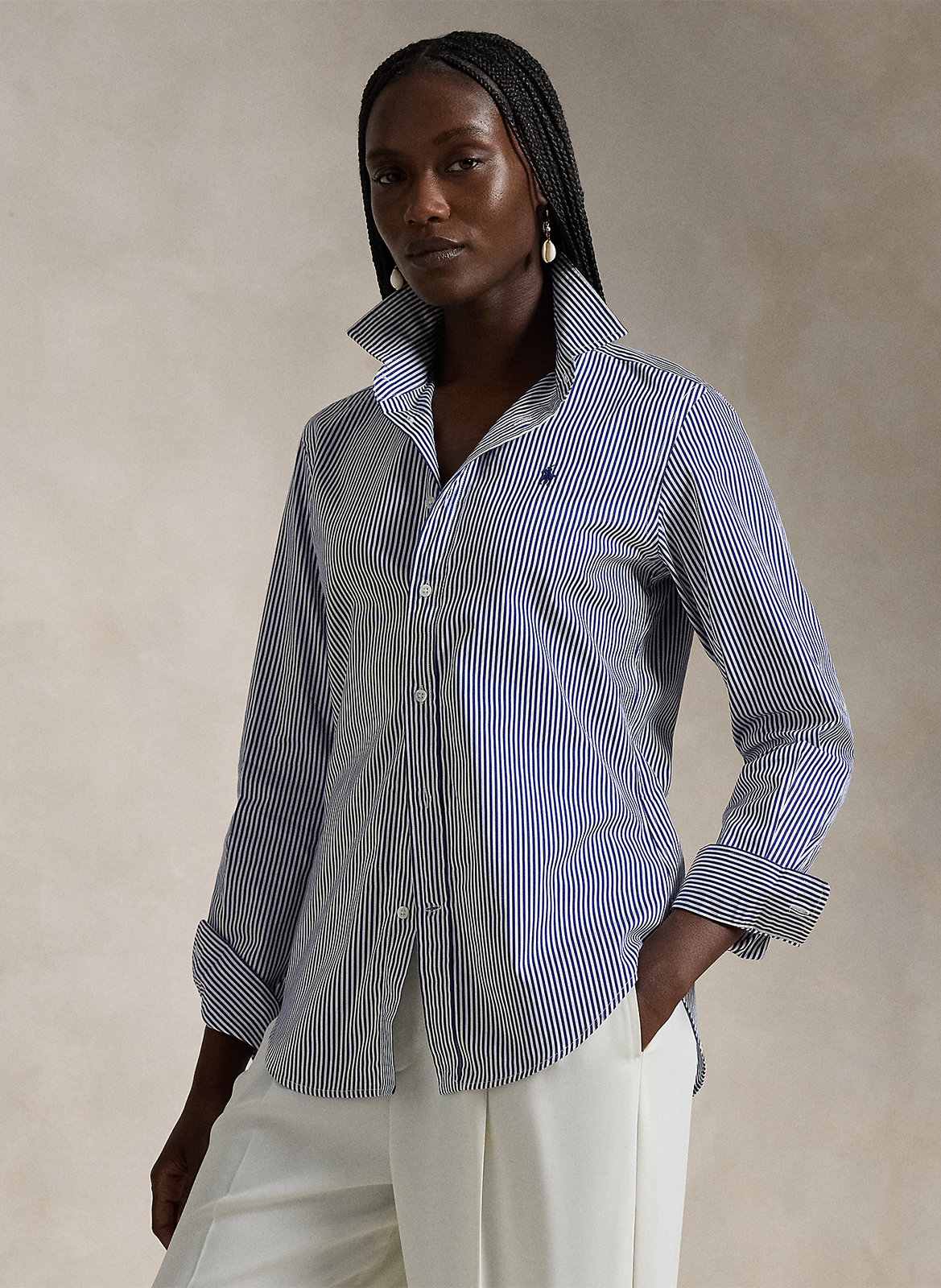 Gestreepte, katoenen blouse met klassieke kraag POLO RALPH LAUREN Blauw