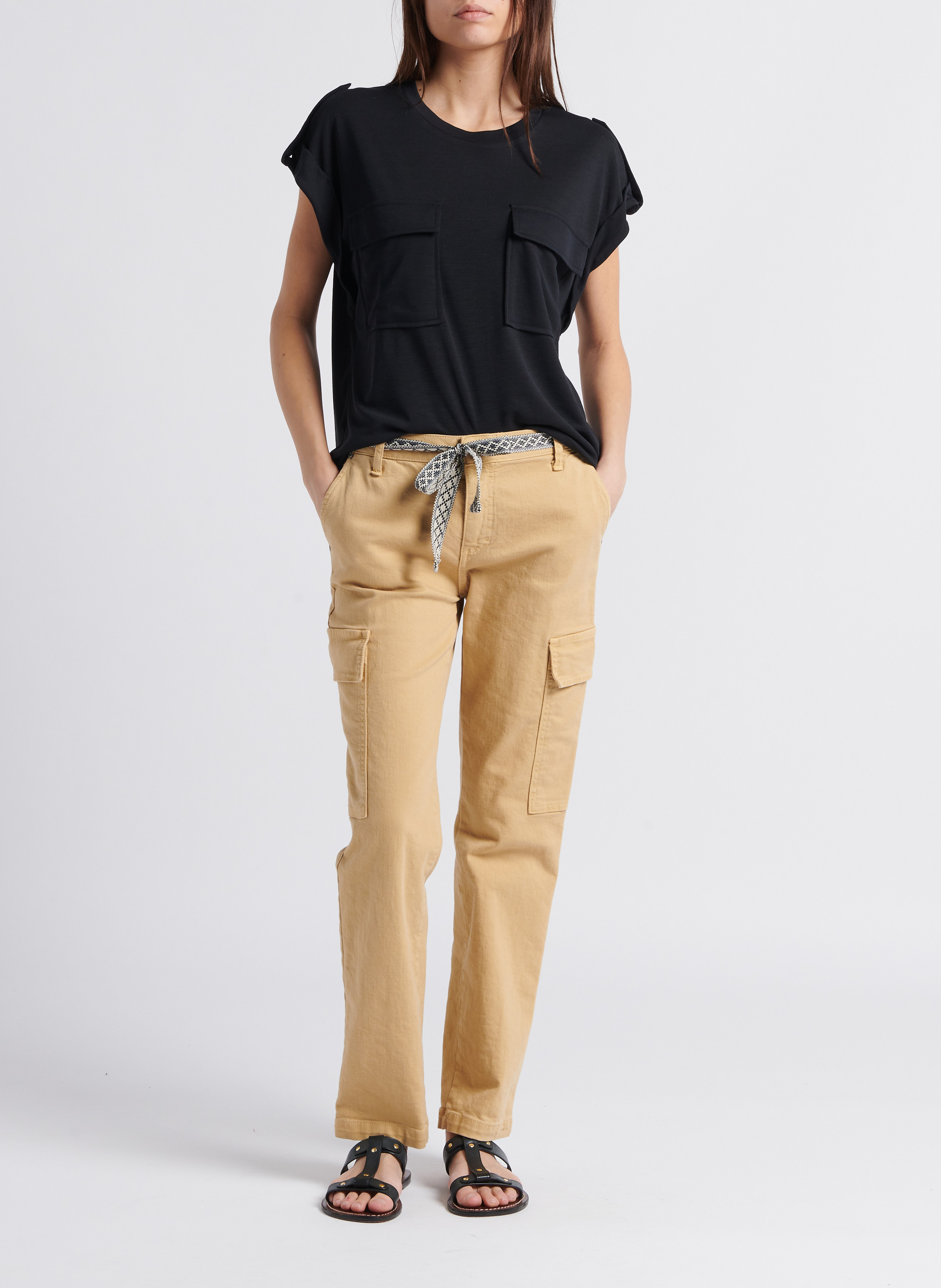 Straight cargo-style cotton-blend pants PLEASE Beige