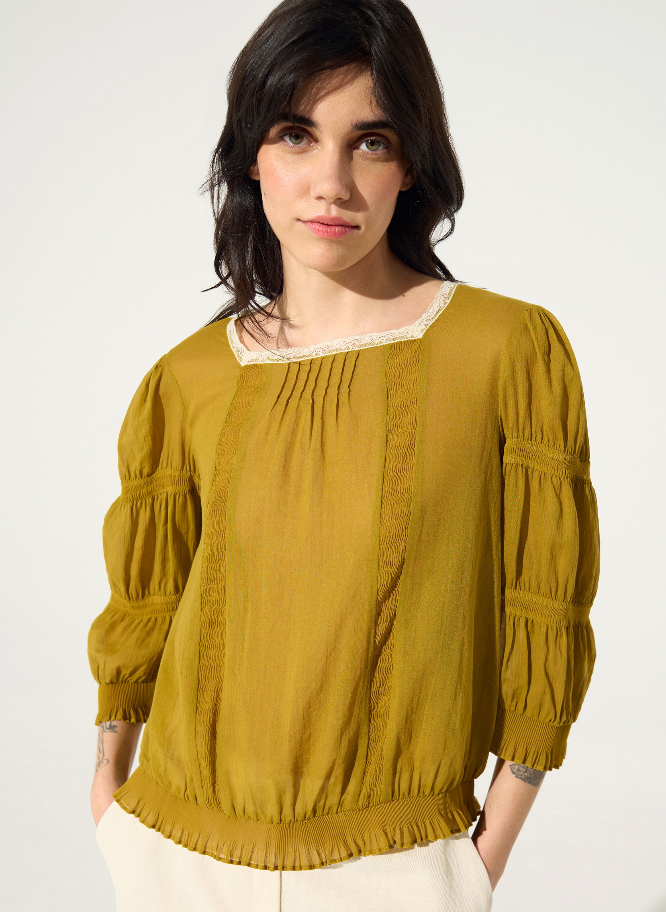 Straight cotton round-neck blouse COTELAC