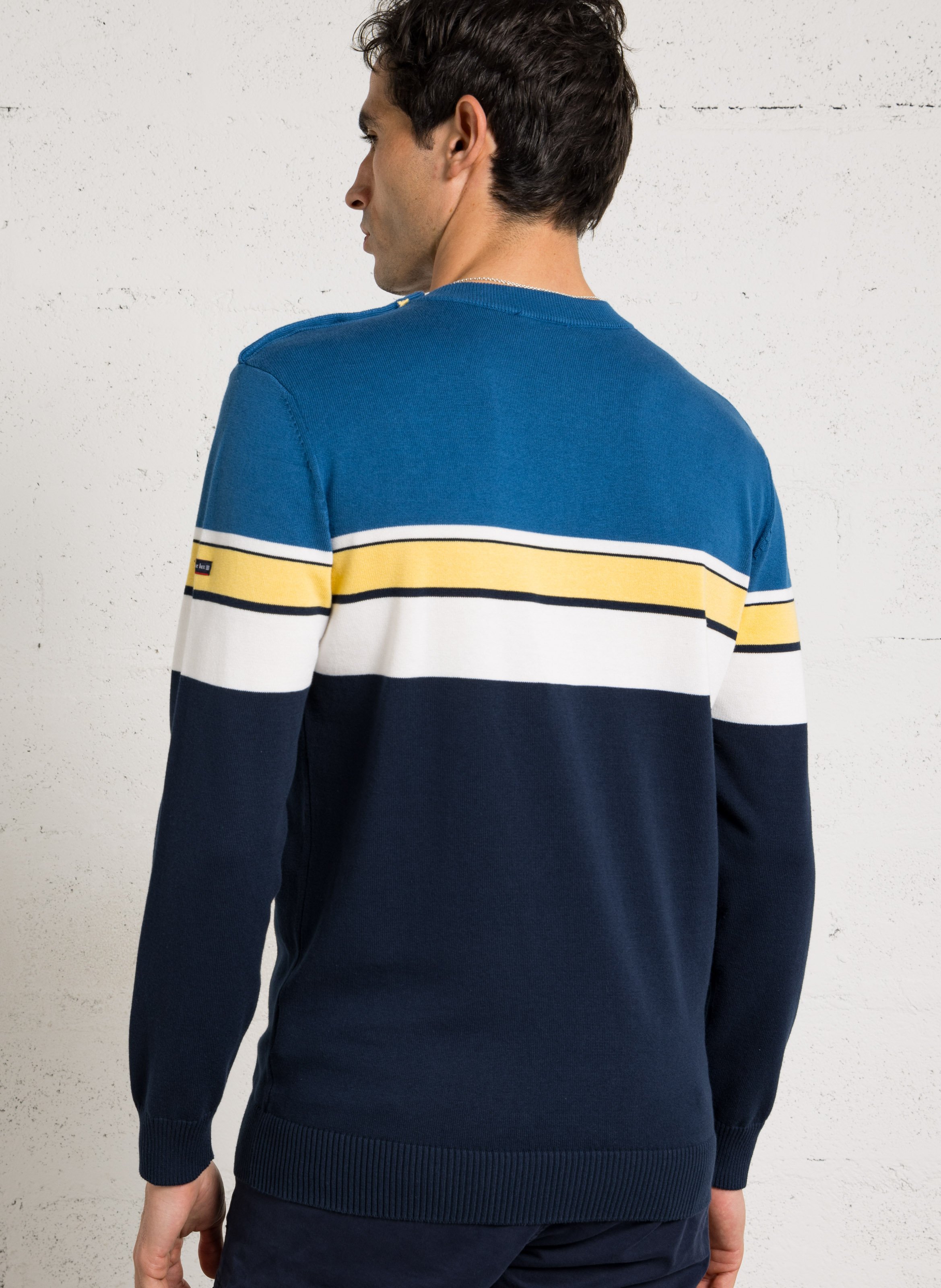 Striped straight round-neck cotton sweater ARMOR LUX Blue