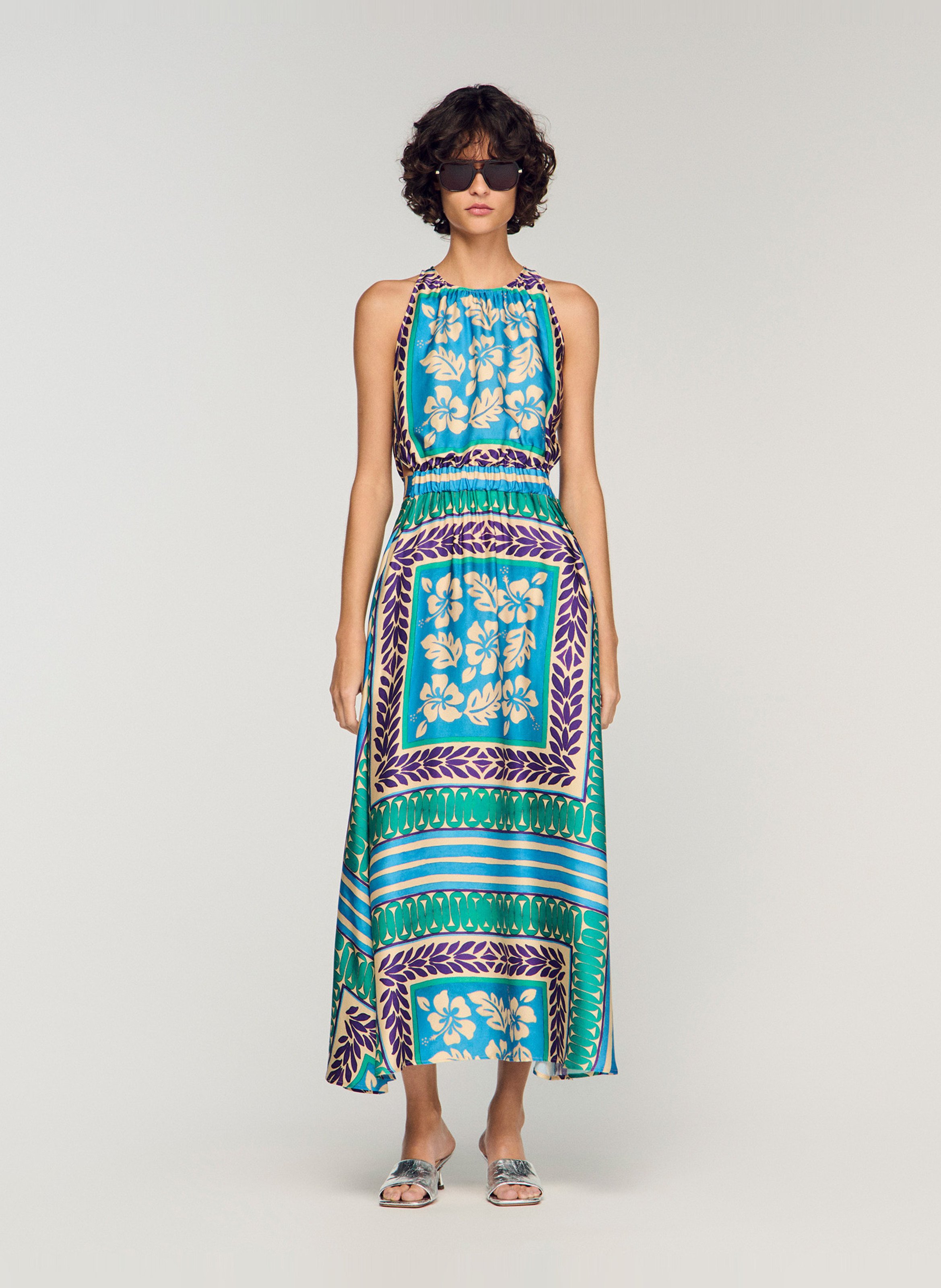 Robe midi imprimée col rond SANDRO Vert