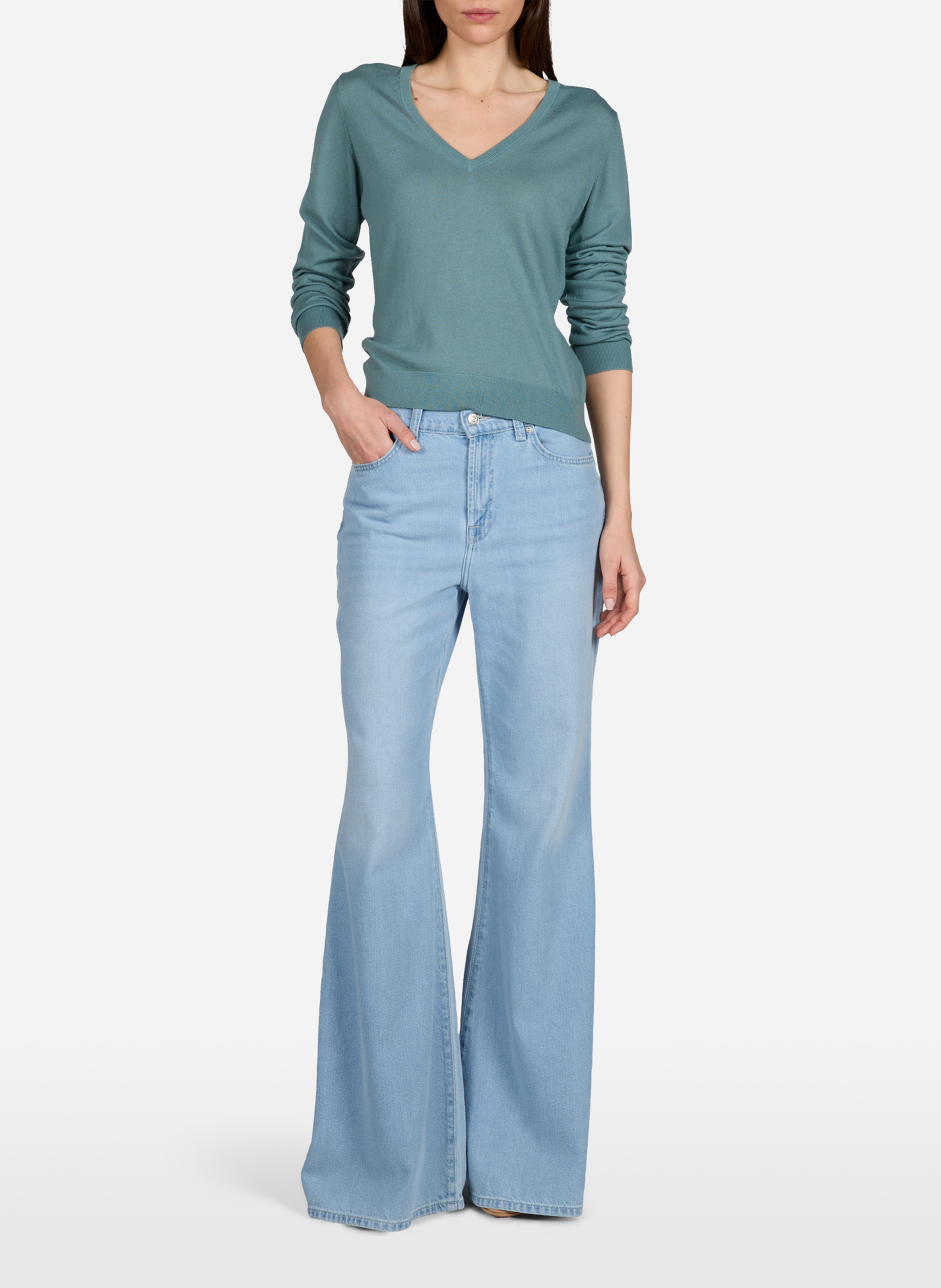 Cotton-blend bootcut jeans 7 FOR ALL MANKIND Blue