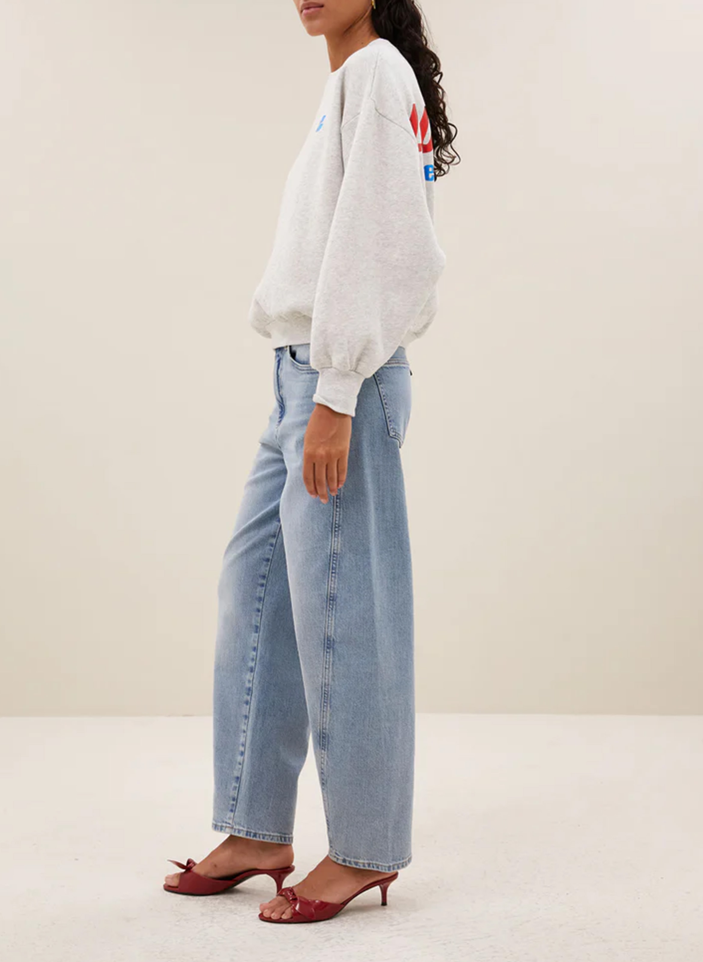 Sweat oversize col rond en coton mélangé BY BAR Gris