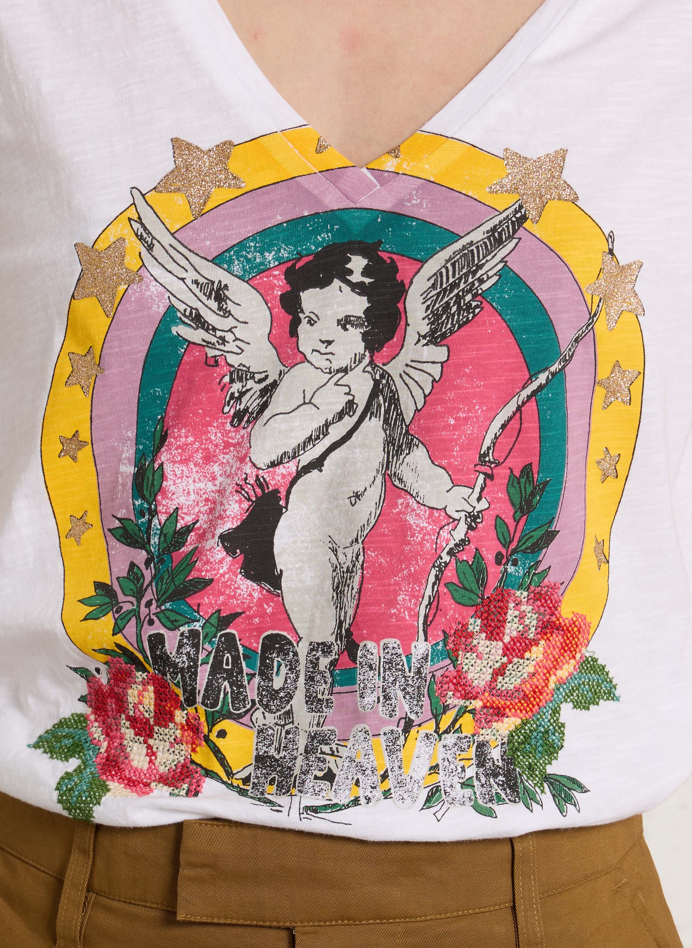 T-shirt met V-hals van biologisch katoen LEON & HARPER Wit