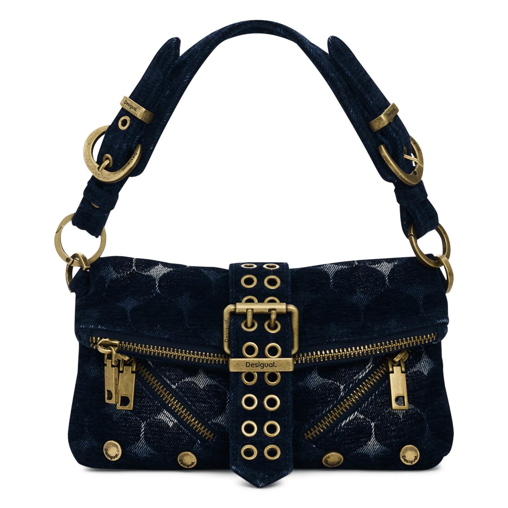 Handbag with buckle closure and circle pattern DESIGUAL Brown