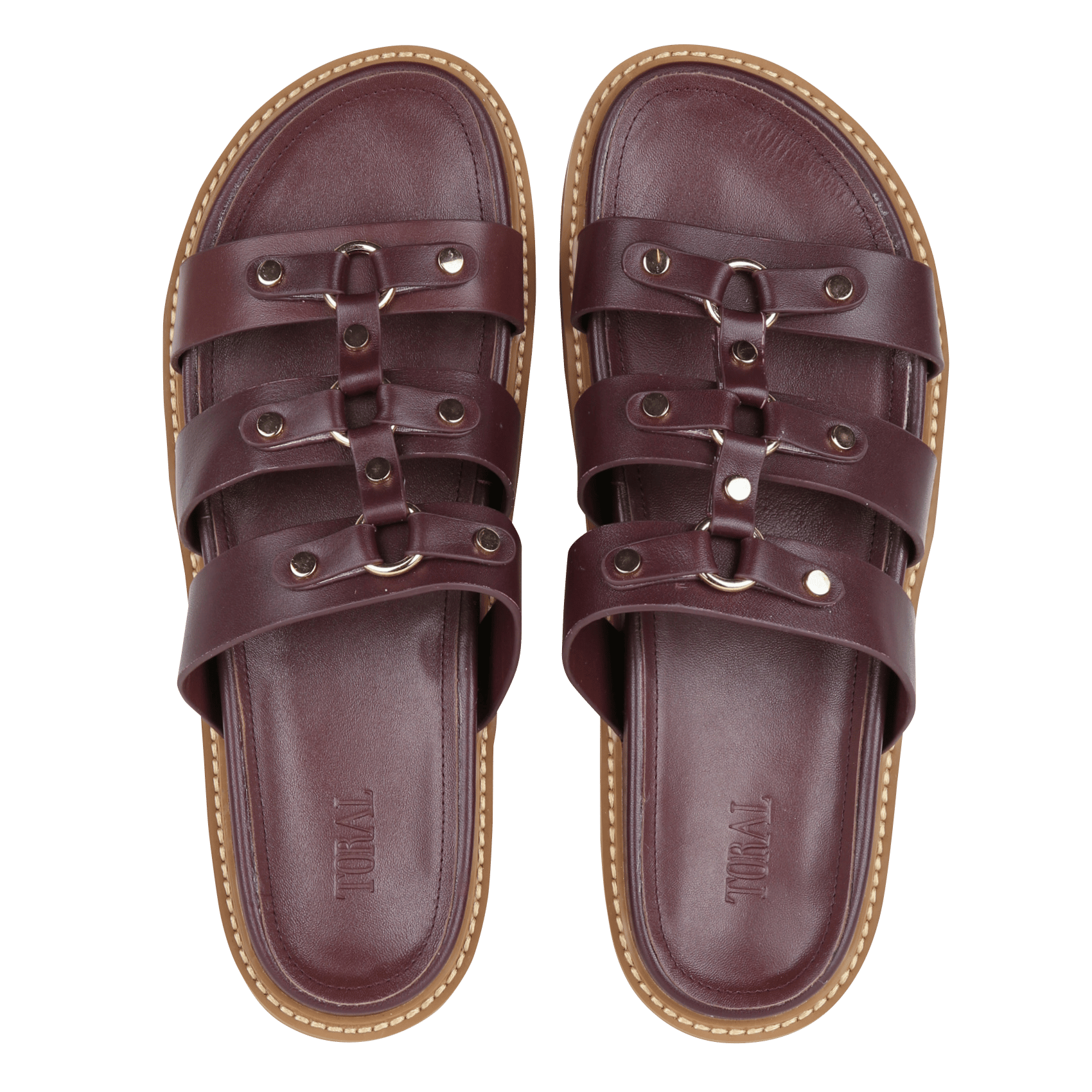 Sandales plates en cuir TORAL Rouge