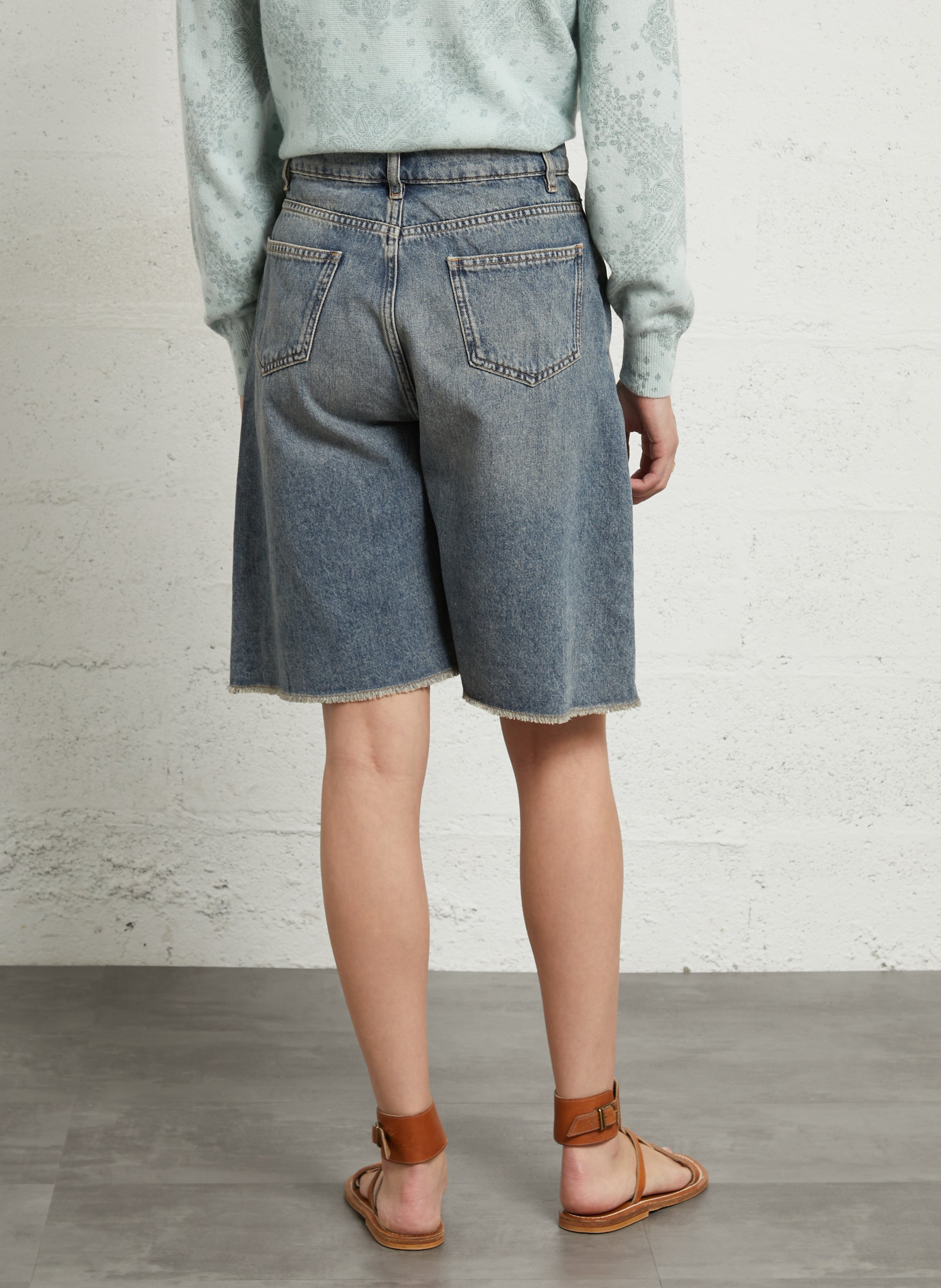 Bermuda large en coton BERENICE Bleu