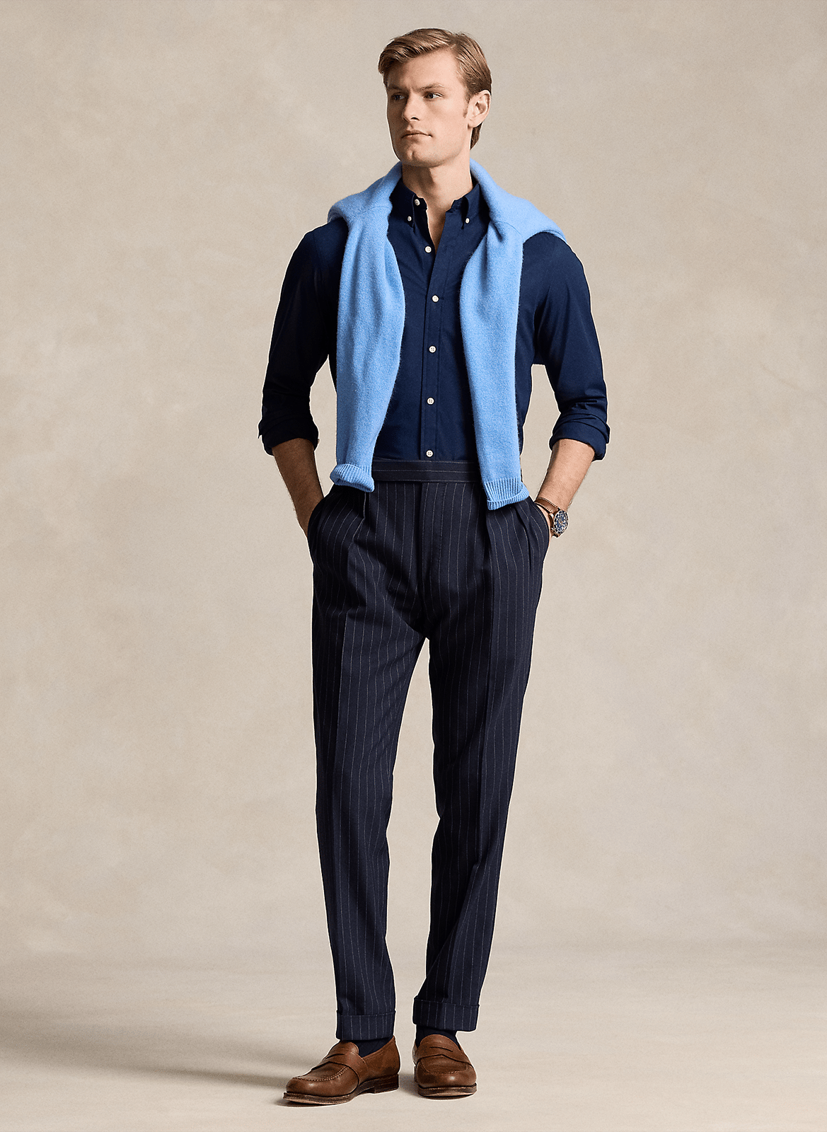 Cotton-blend shirt with button-down collar POLO RALPH LAUREN Blue