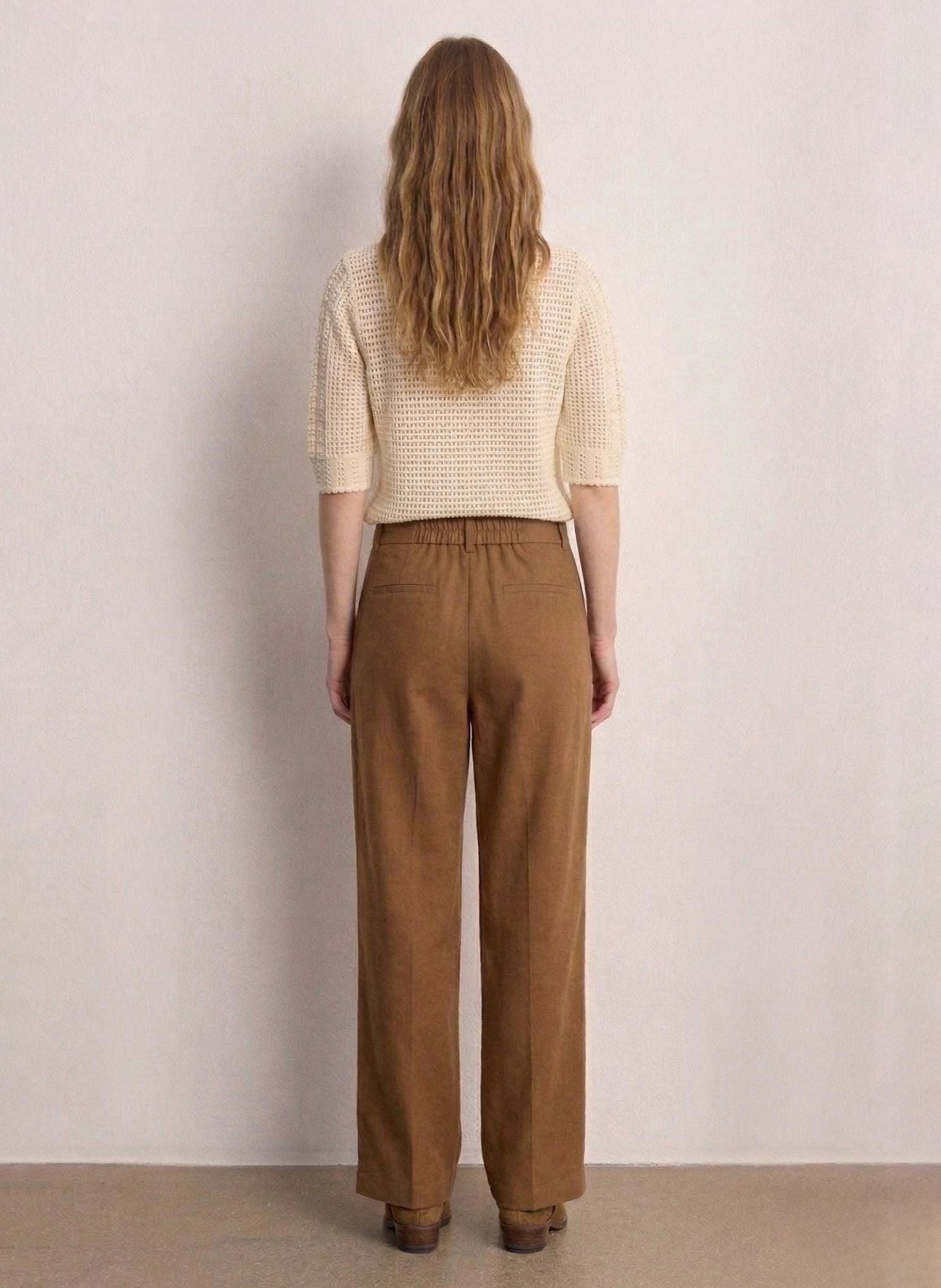 Pantalon large taille haute uni PABLO Marron