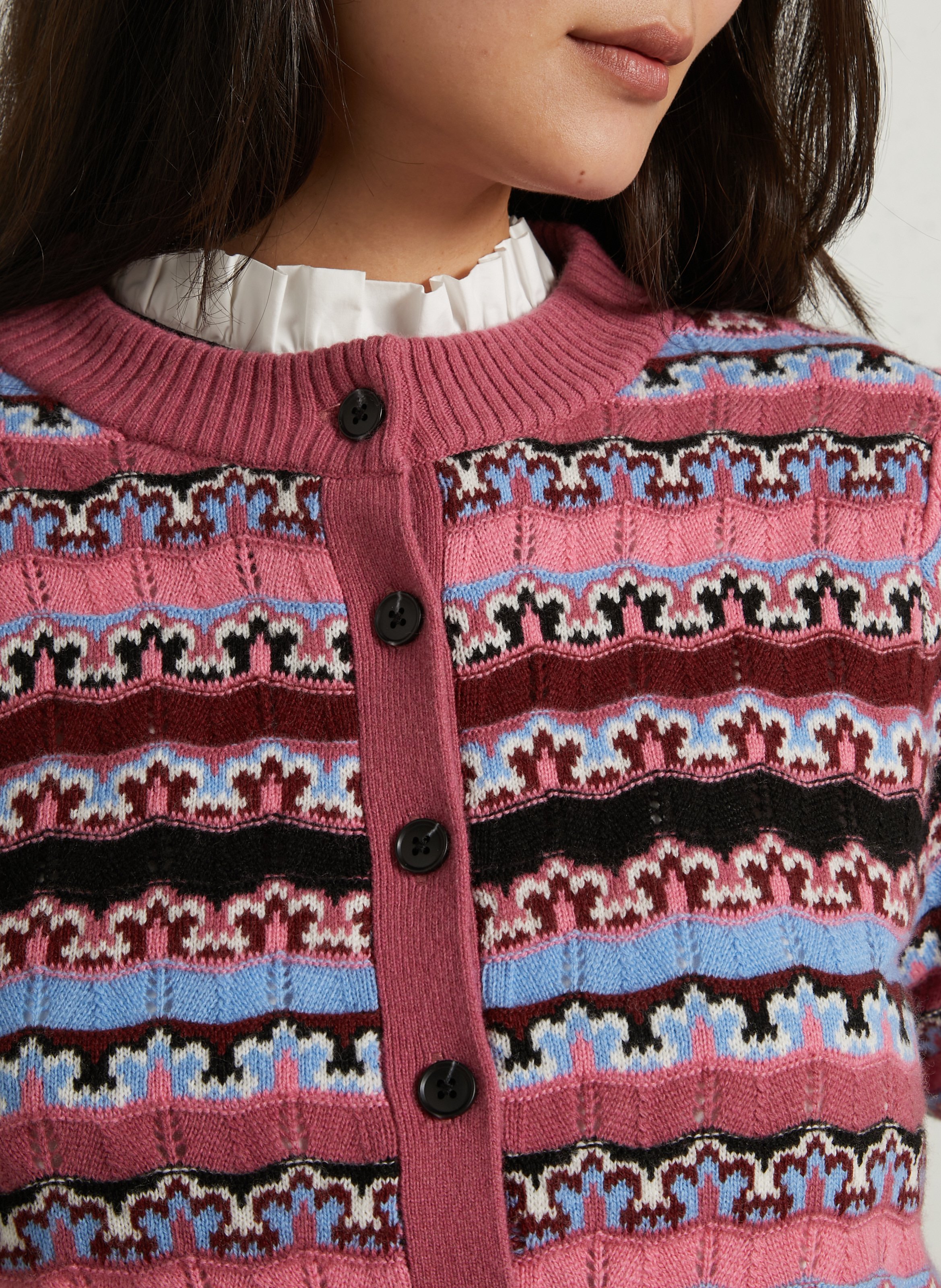 Round neck patterned vest SUNCOO Pink