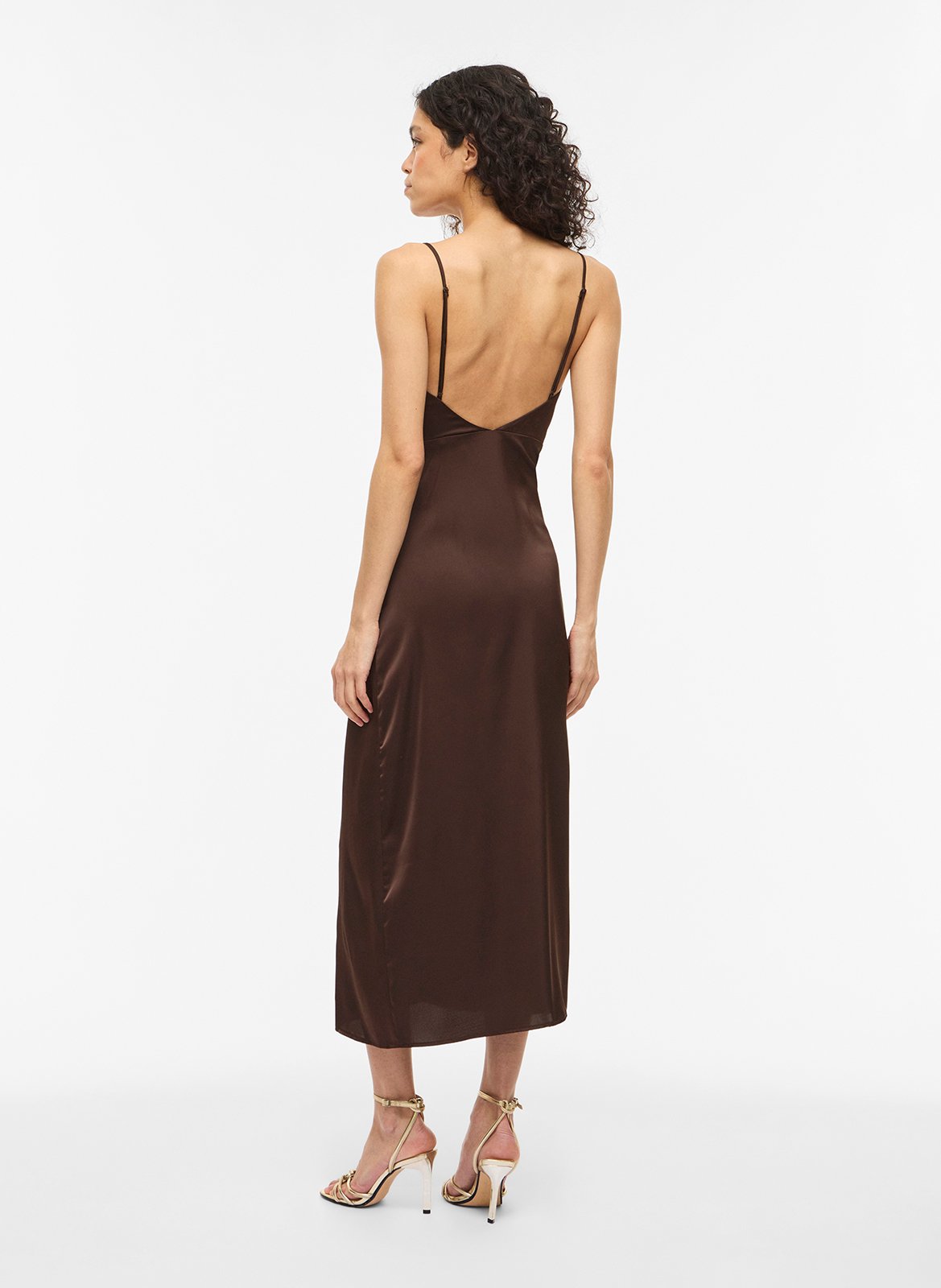 Long satin dress VILA Brown