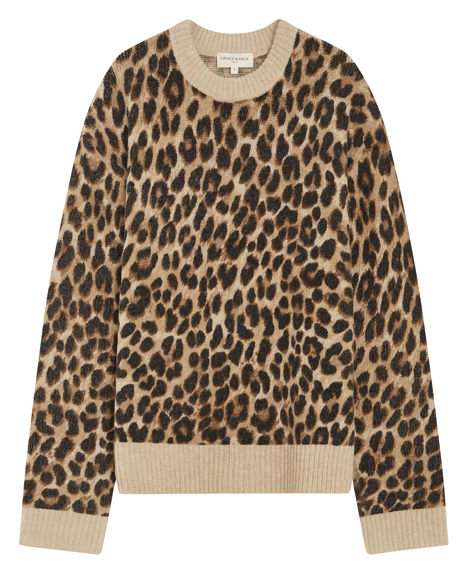 Pull boxy col rond  GRACE ET MILA Brown
