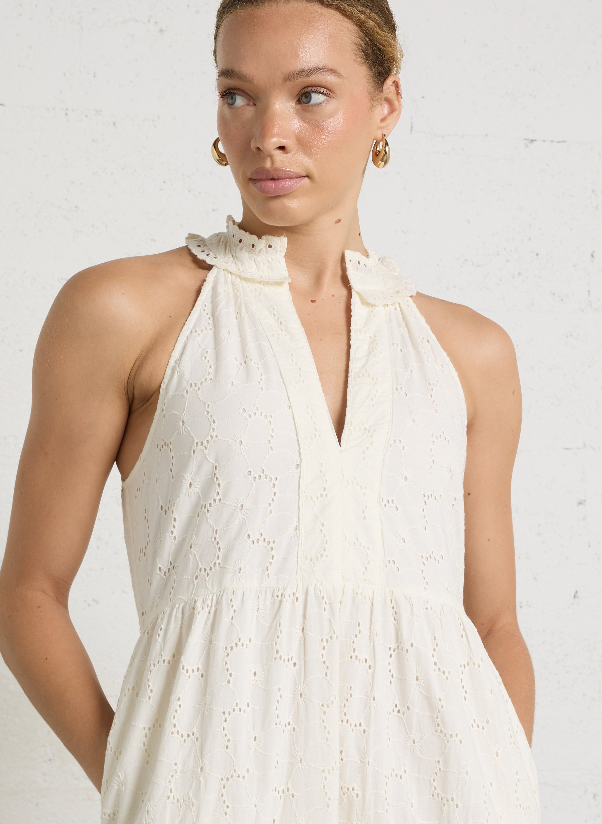 Ronde hals blouse in broderie anglaise MAISON HOTEL Wit
