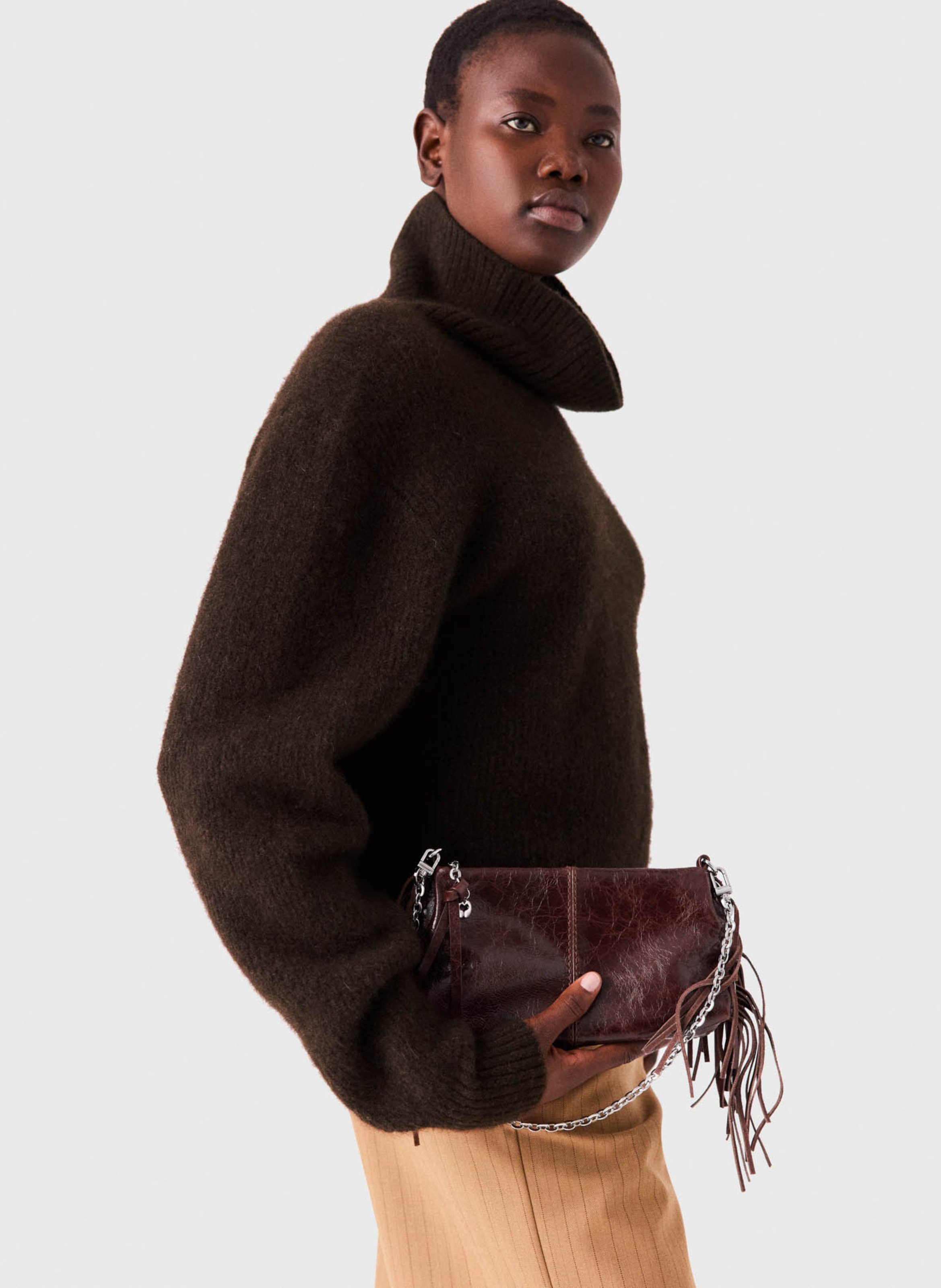 Pochette en cuir MAJE Marron