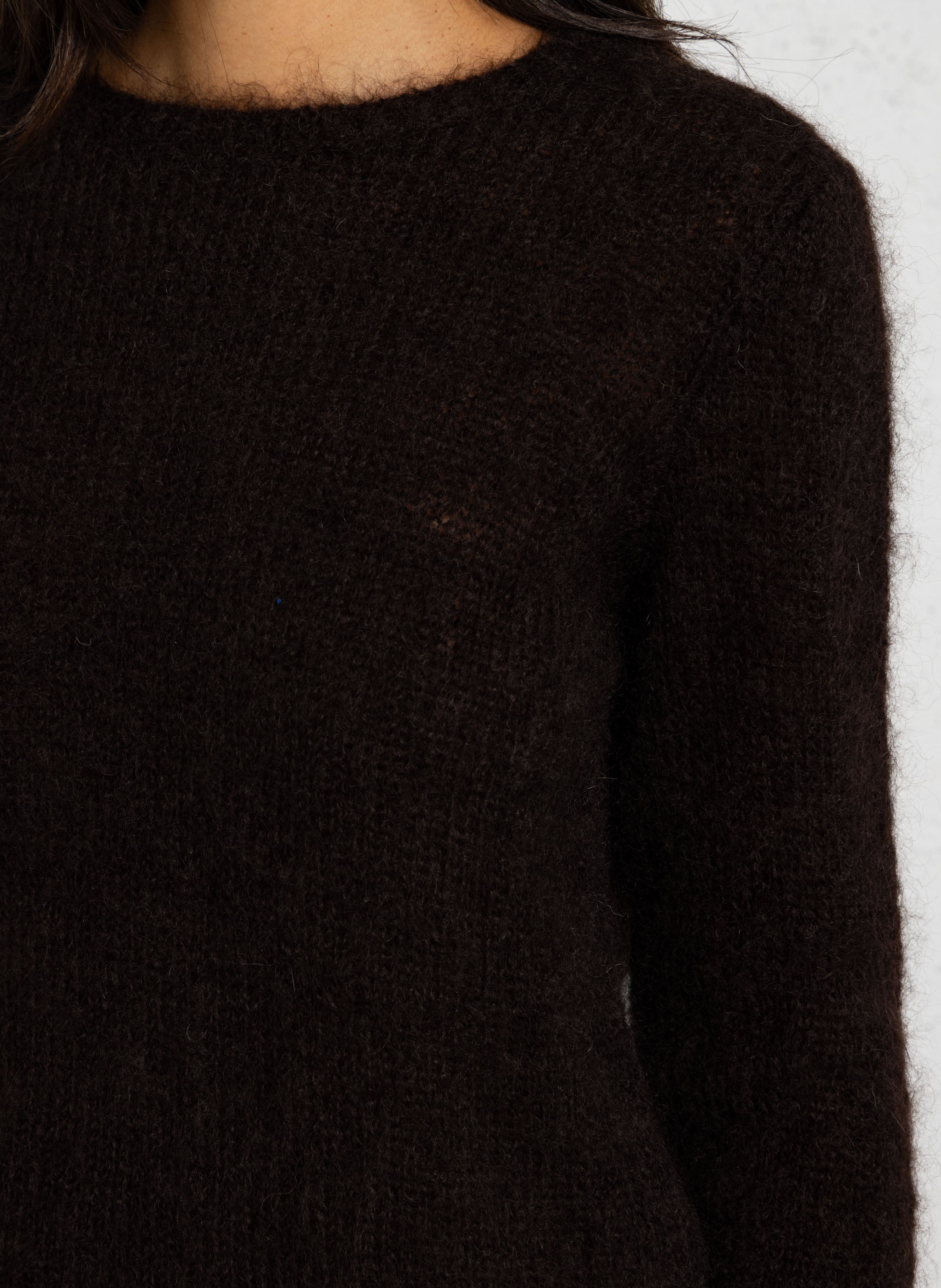 Pull ample col rond en mohair mélangé DES PETITS HAUTS Marron
