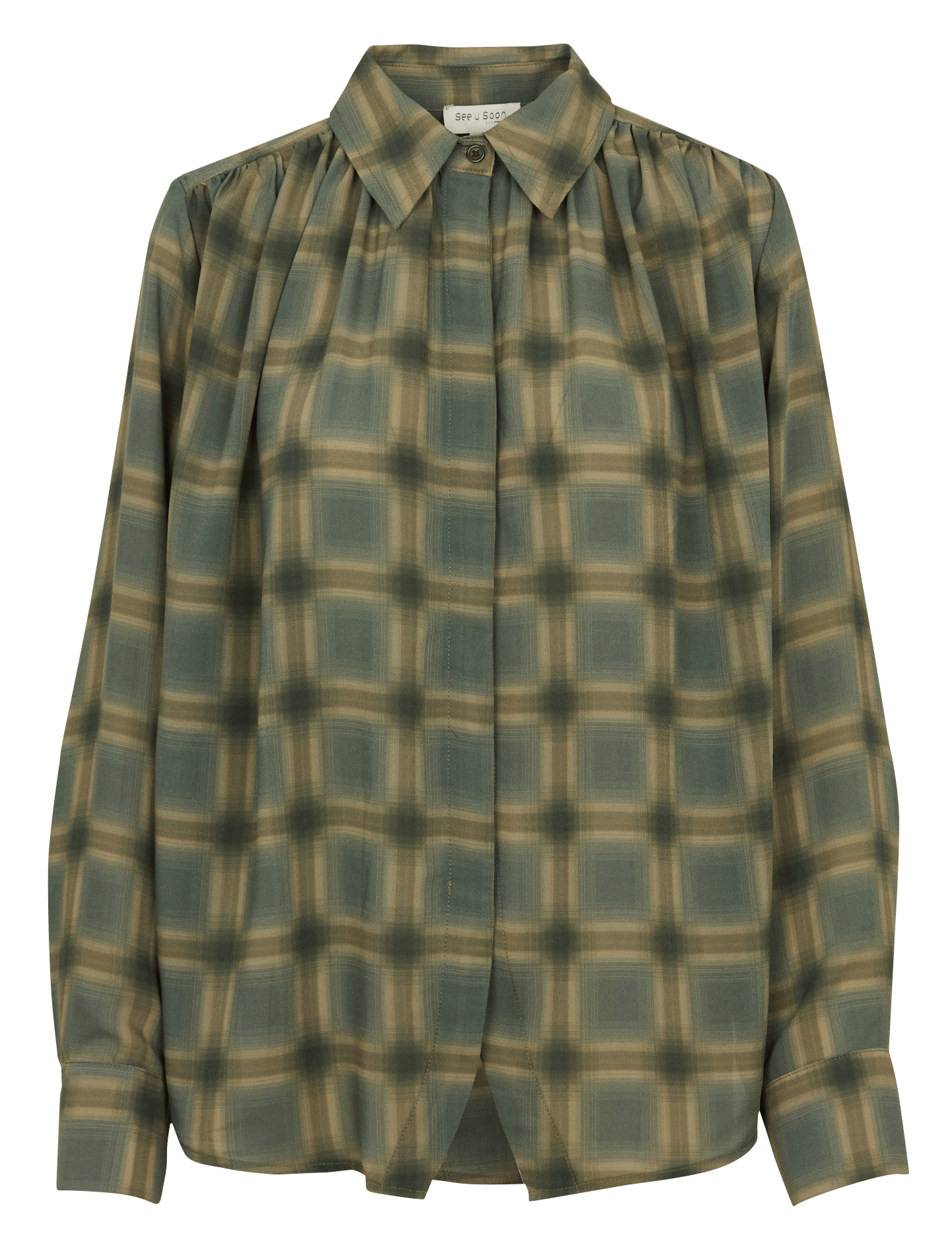 Blouse met klassieke kraag en ruiten SEE U SOON Groen