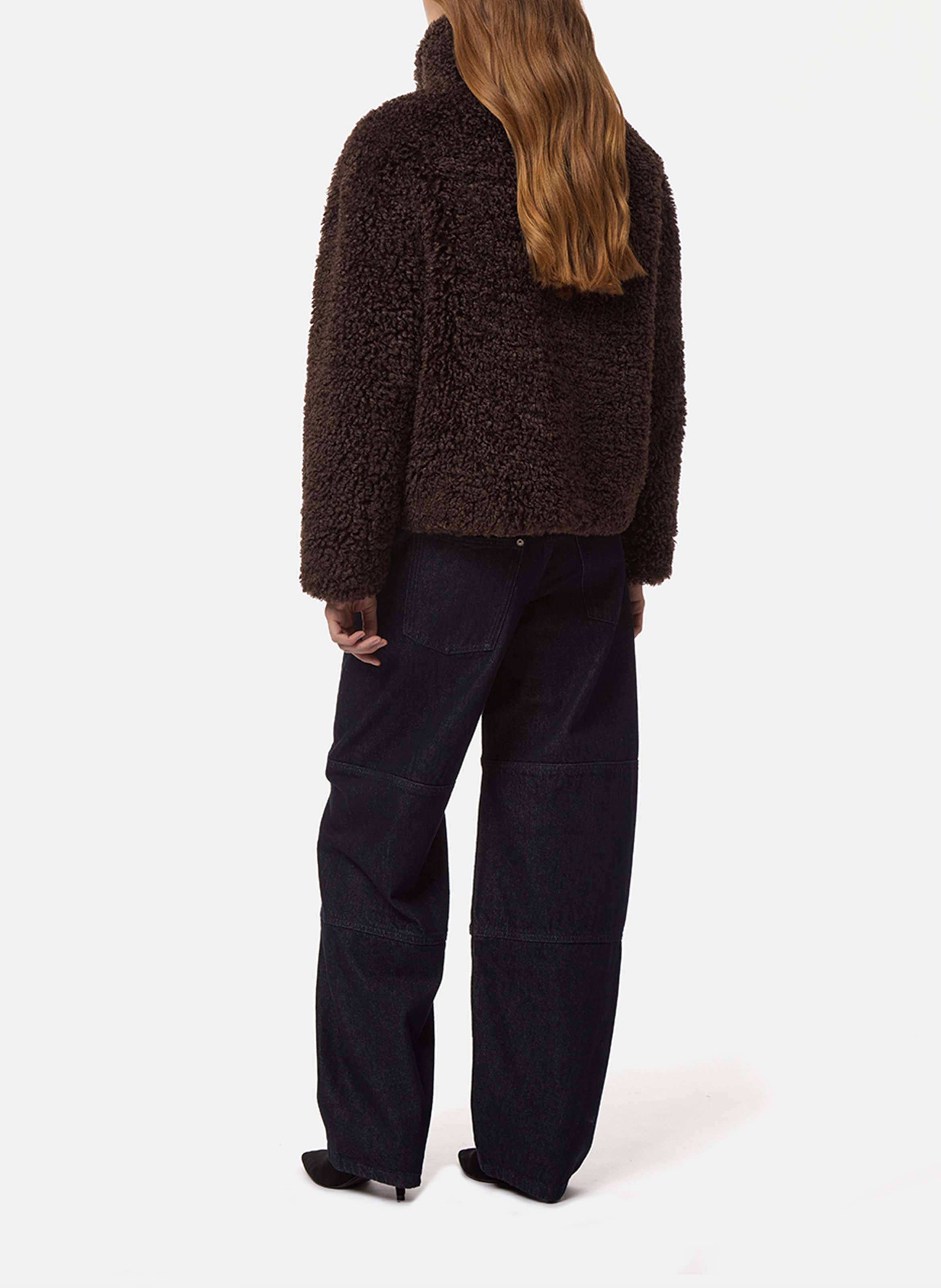 Ruime jas met opstaande kraag met bontlook APPARIS Bruin