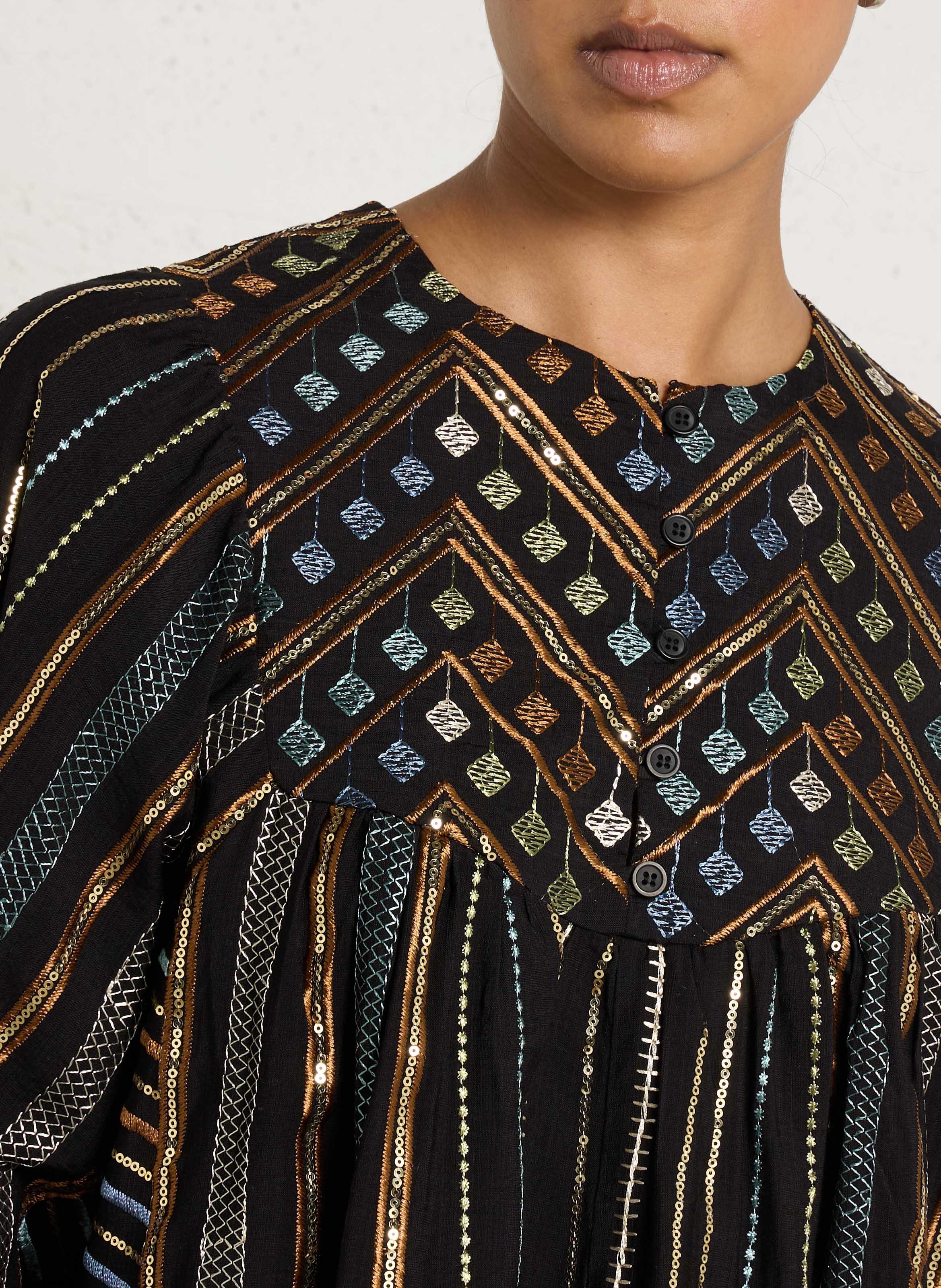 Blouse col rond brodée SEE U SOON Noir
