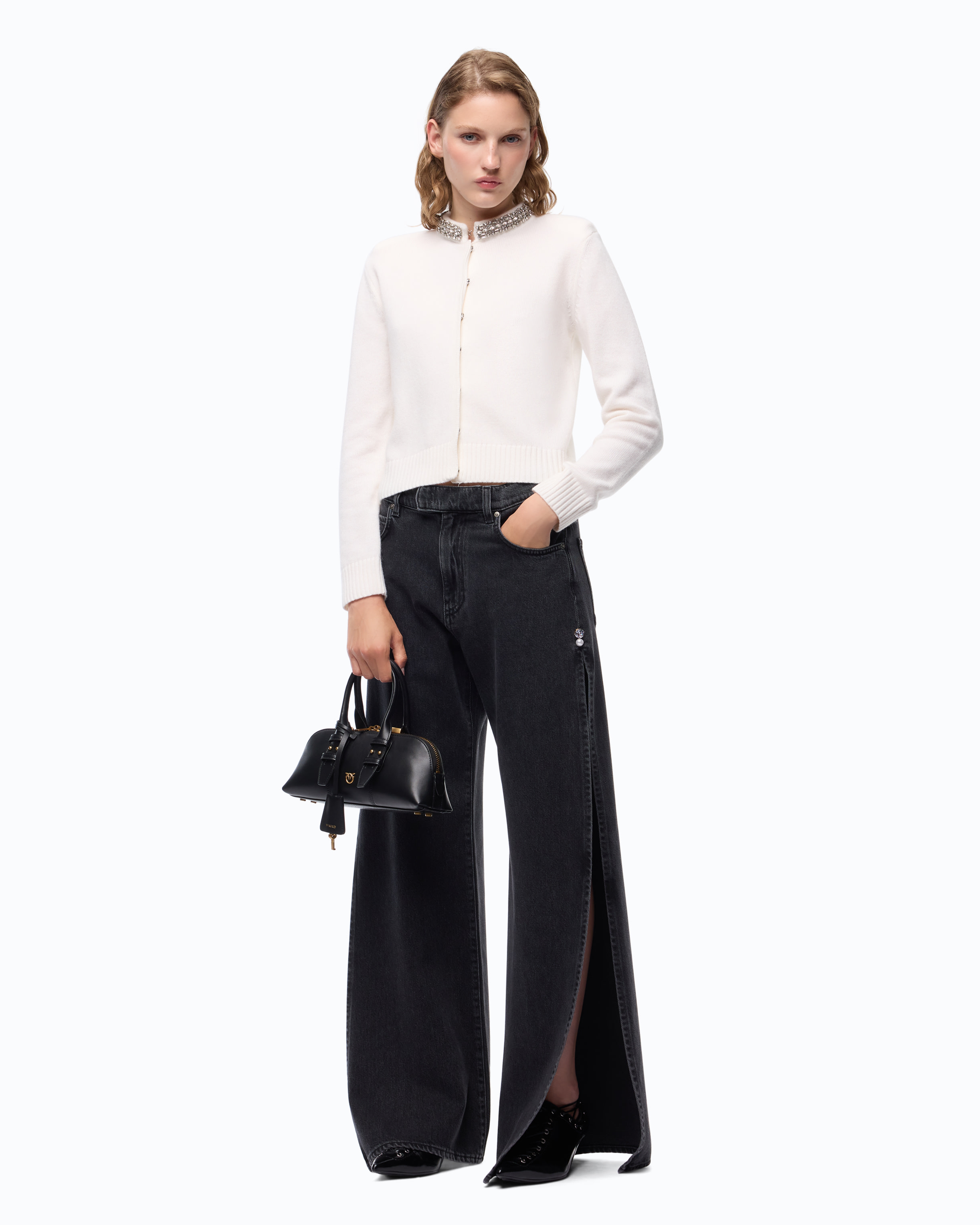 Jean wide leg fendu sur les côtés PINKO Noir