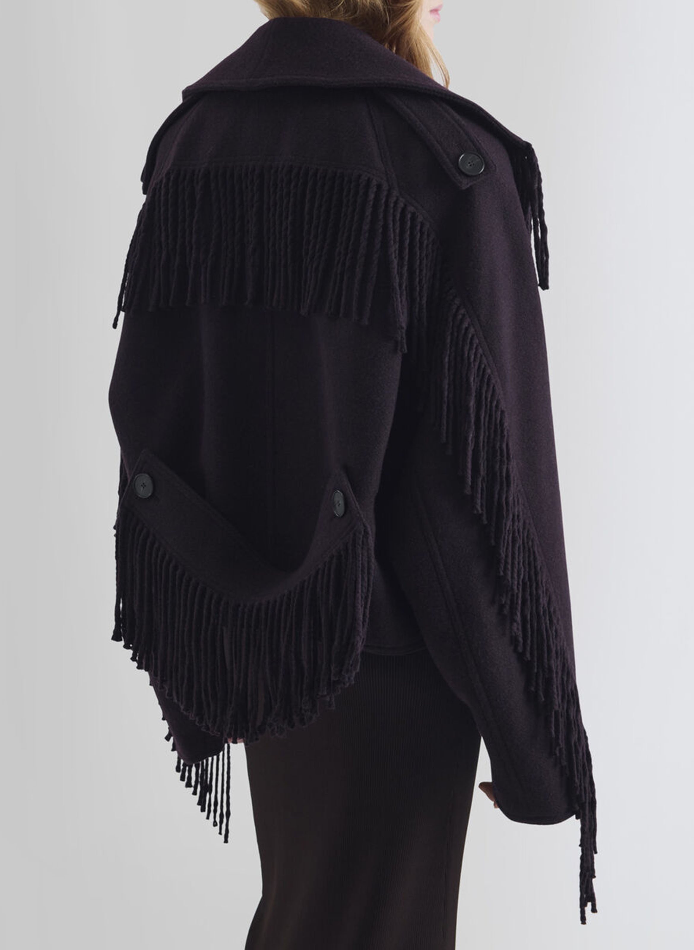 Short fringed coat in a wool blend IRO Brown