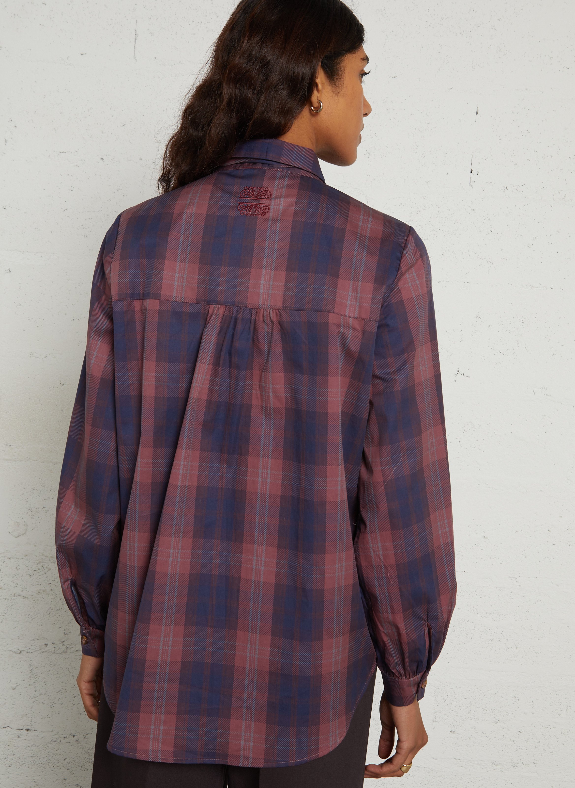 Loose-Fitting Checked Lavallière-Collar Shirt NEVER FULLY DRESSED Purple