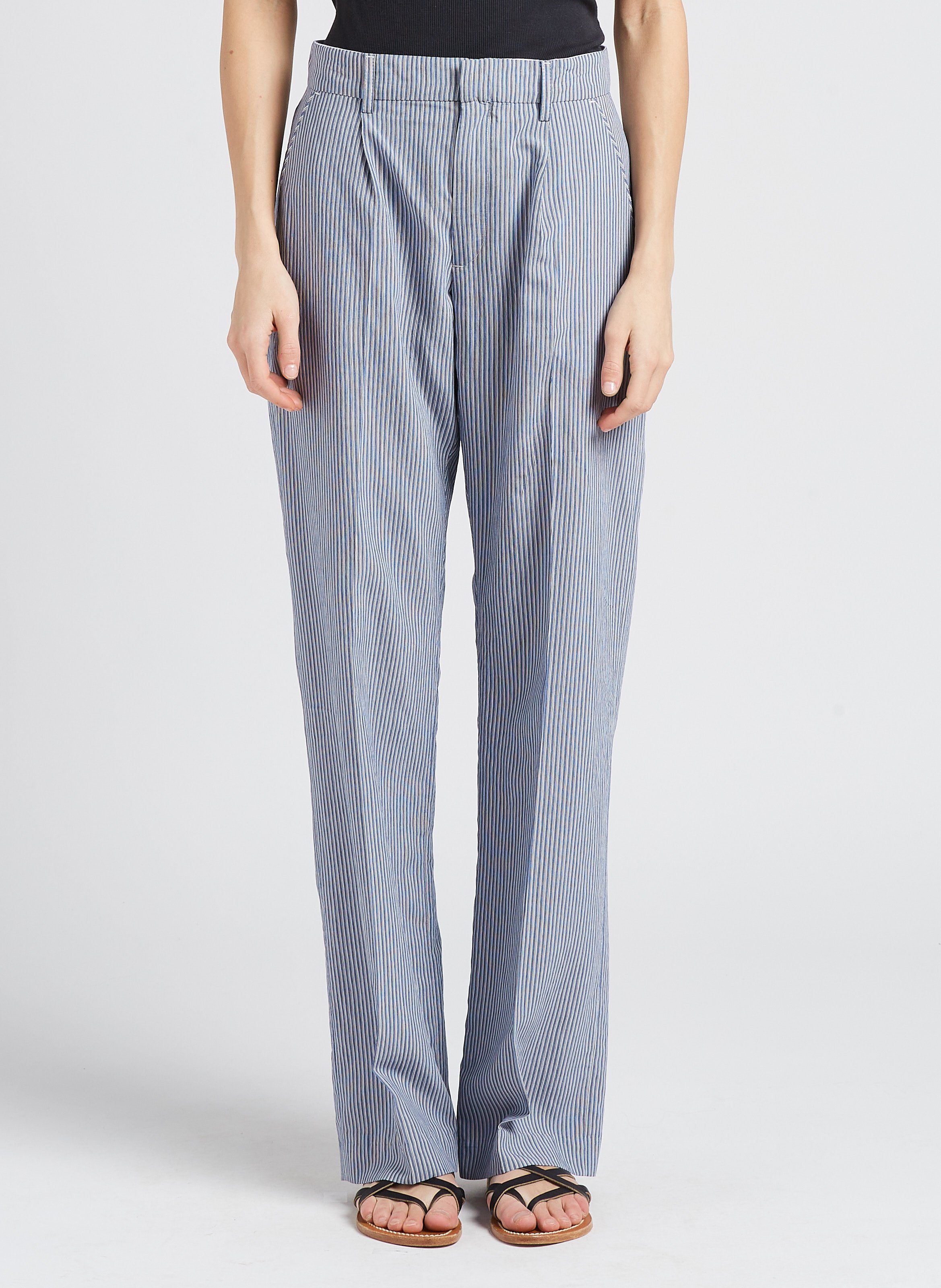 Pantalón recto vaporoso a rayas LAURENCE BRAS Azul