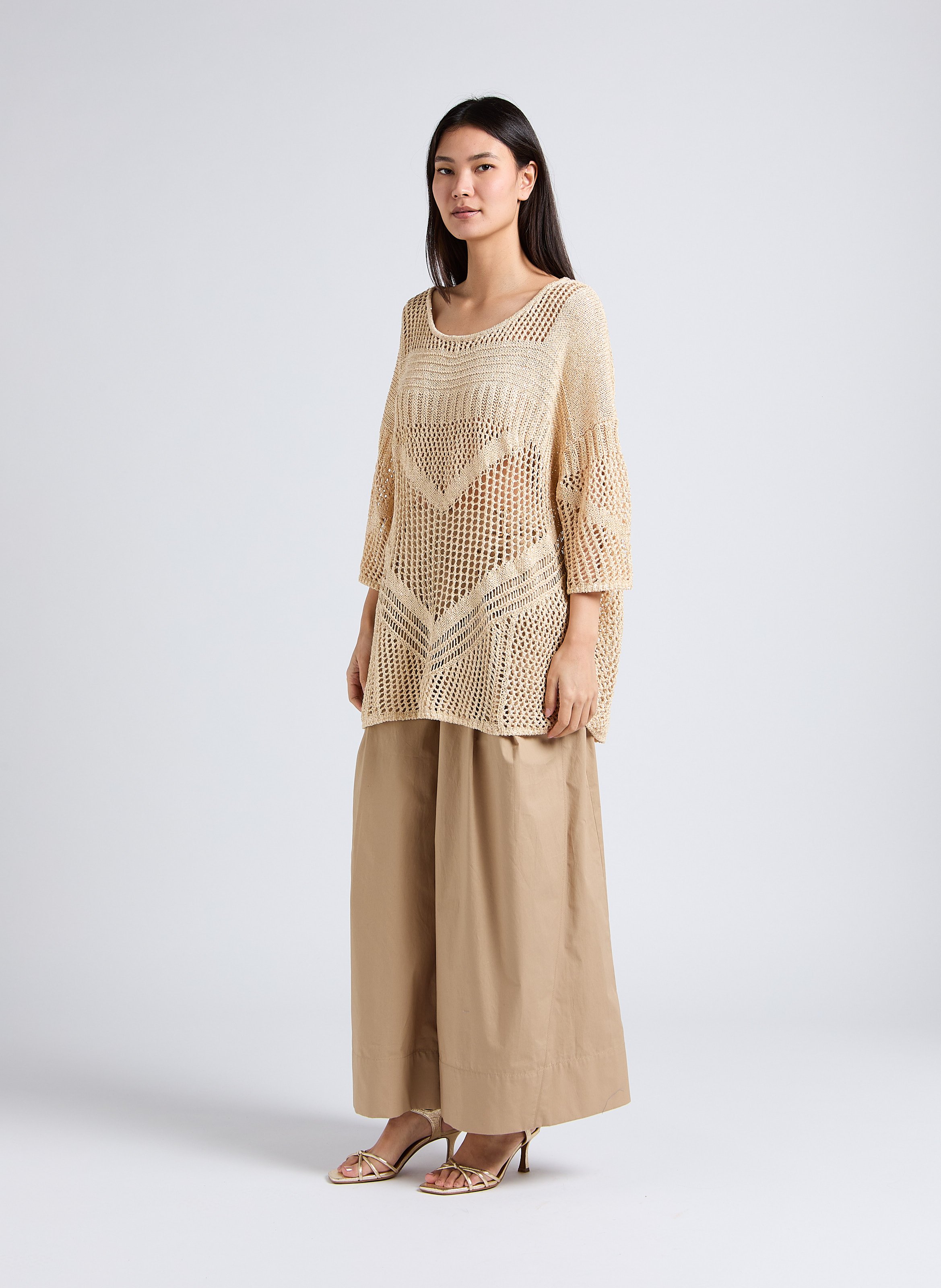 Loose-fit openwork knit top MES DEMOISELLES Golden